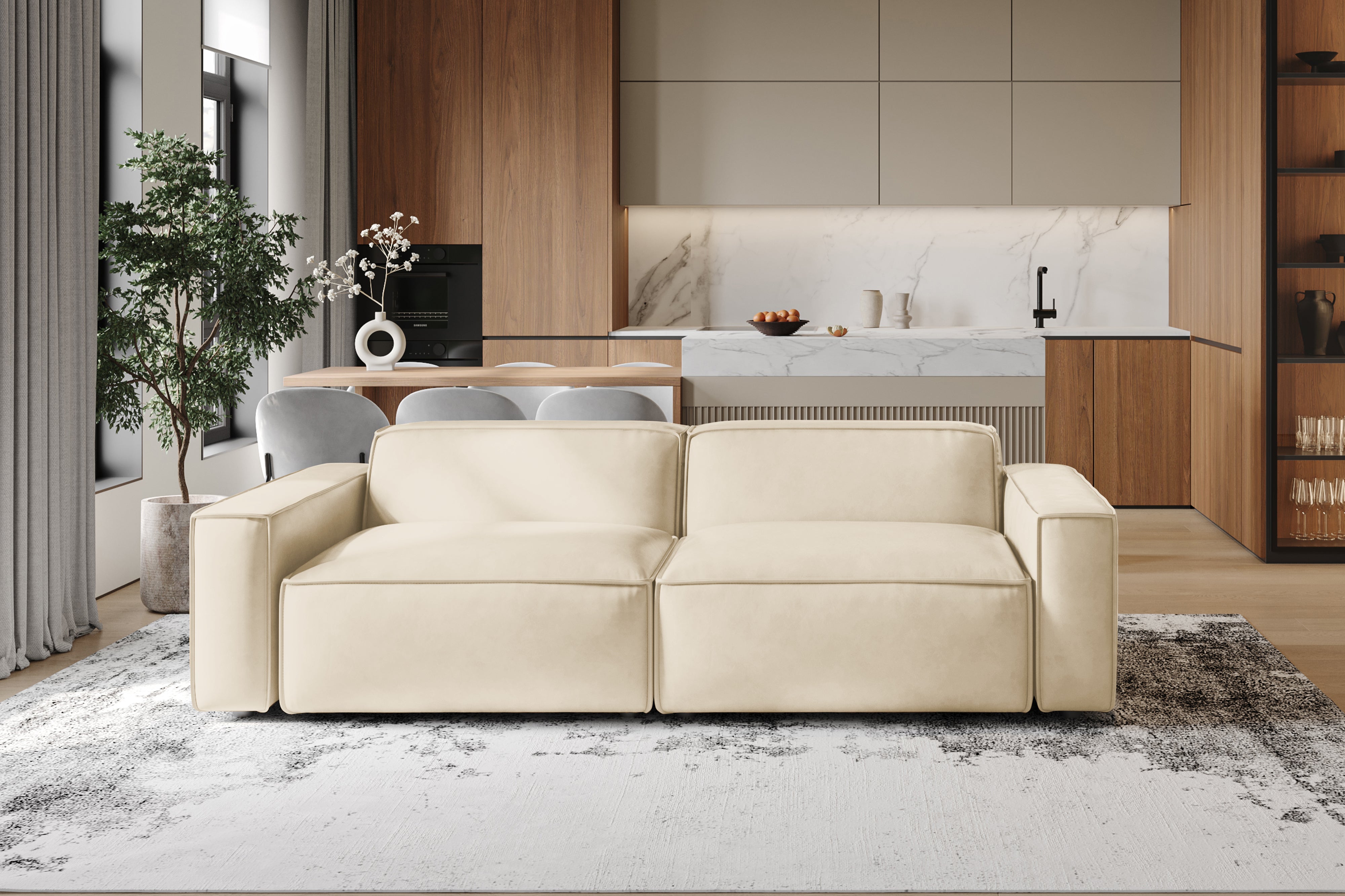 Valencia Nathan Full Aniline Leather Modular Sofa with Down Feather, Loveseat, Antique White