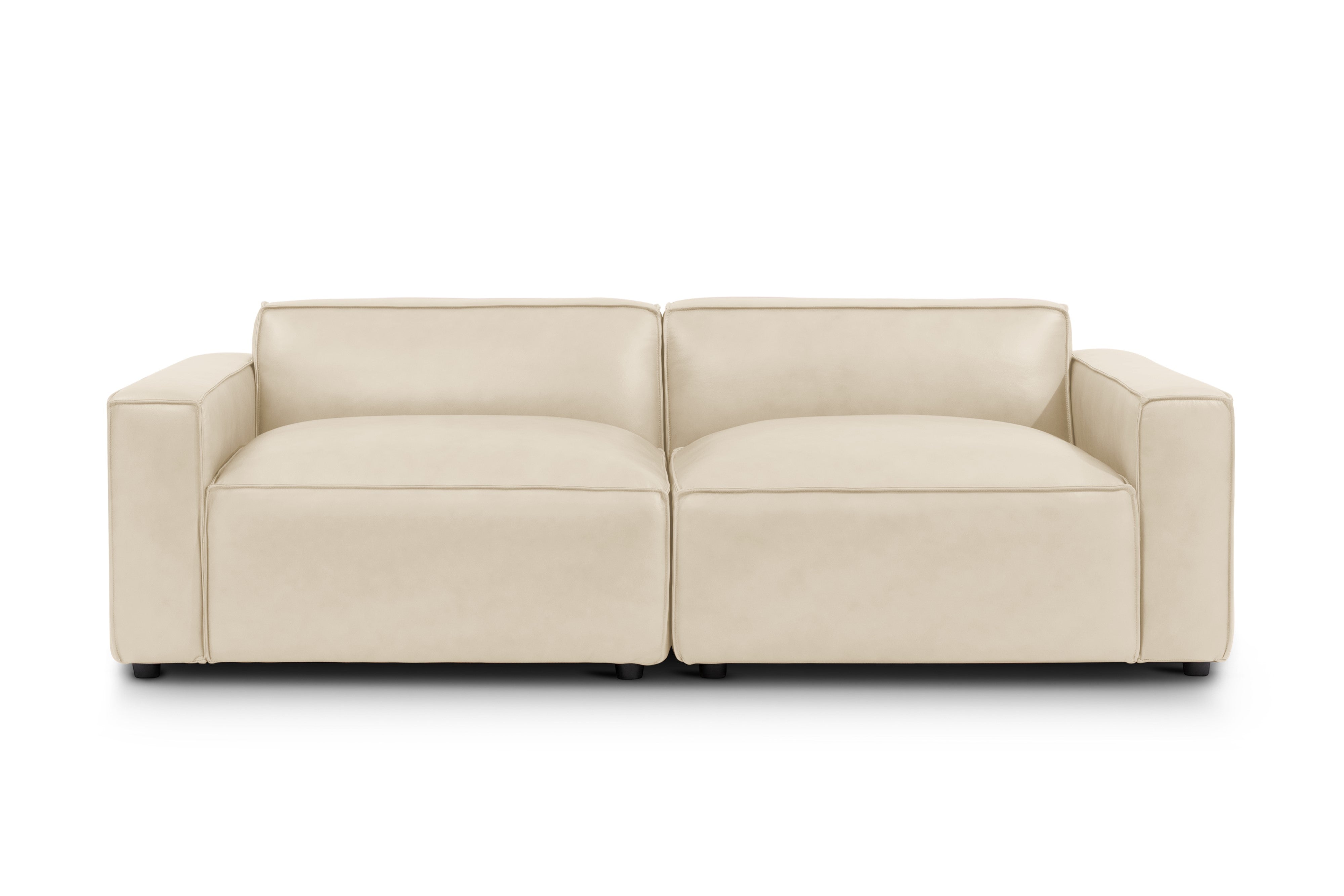 Valencia Nathan Full Aniline Leather Modular Sofa with Down Feather, Loveseat, Antique White