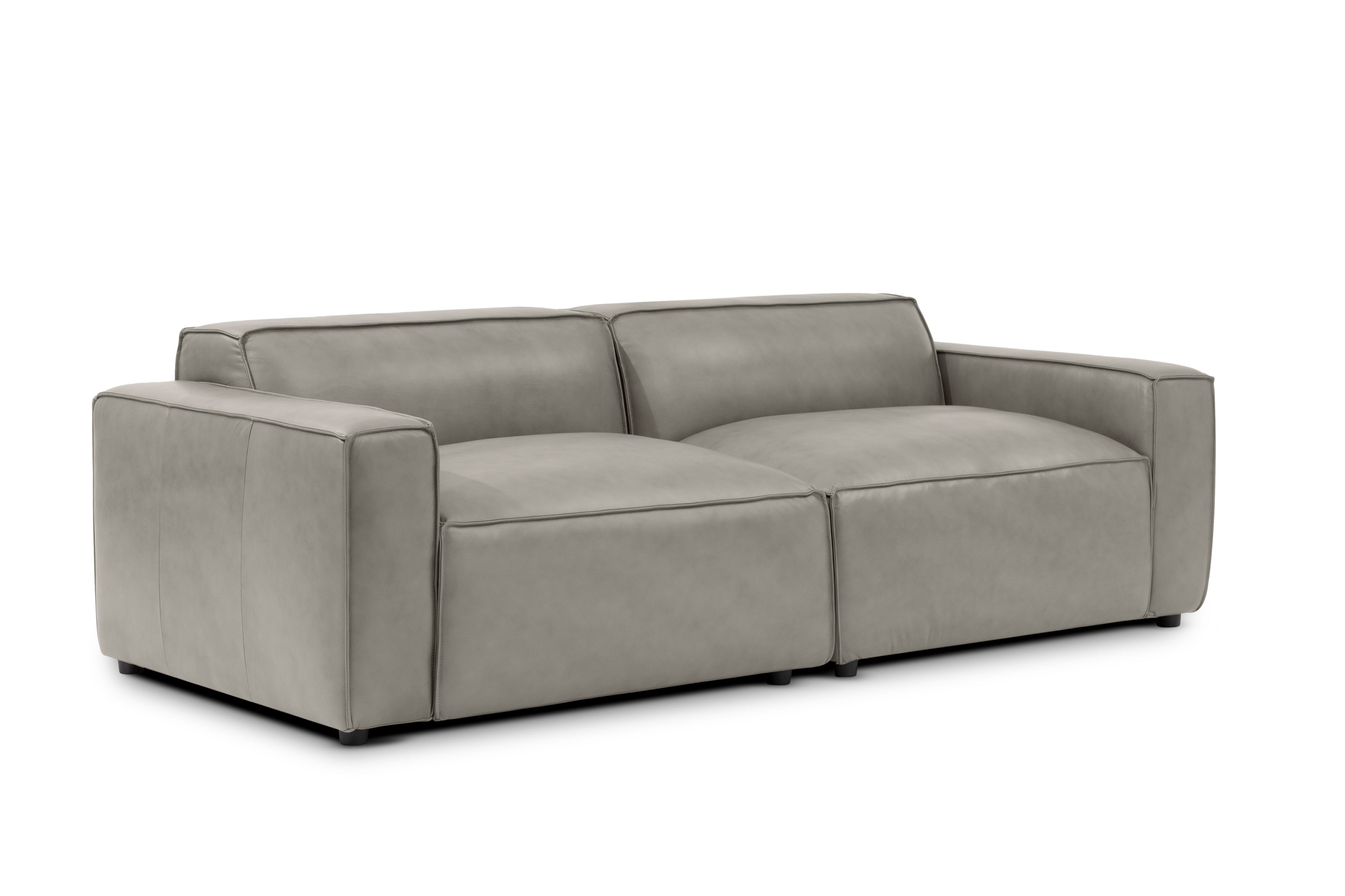 Valencia Nathan Full Aniline Leather Modular Sofa with Down Feather, Loveseat, Light Grey