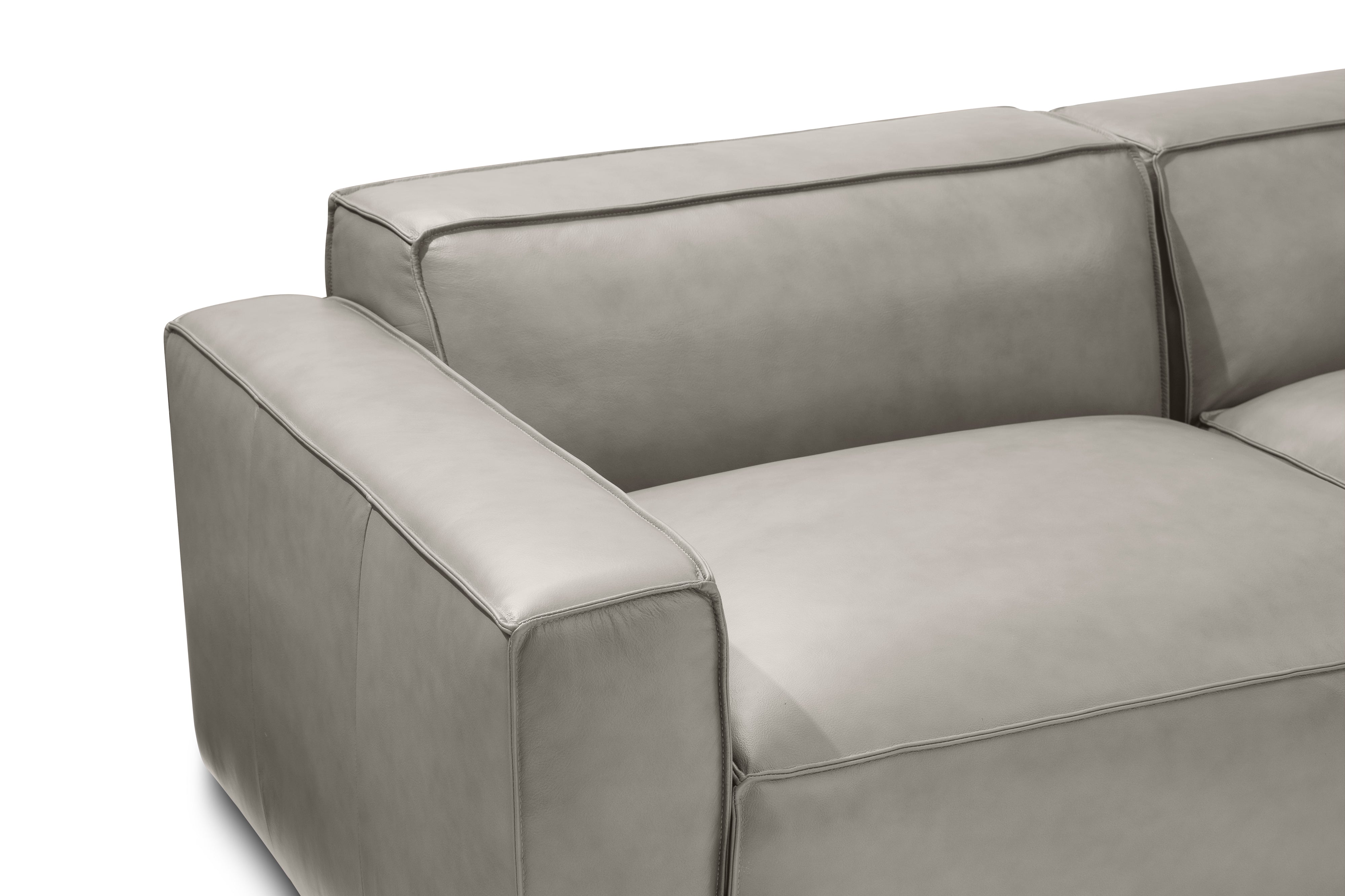 Valencia Nathan Full Aniline Leather Modular Sofa with Down Feather, Loveseat, Light Grey