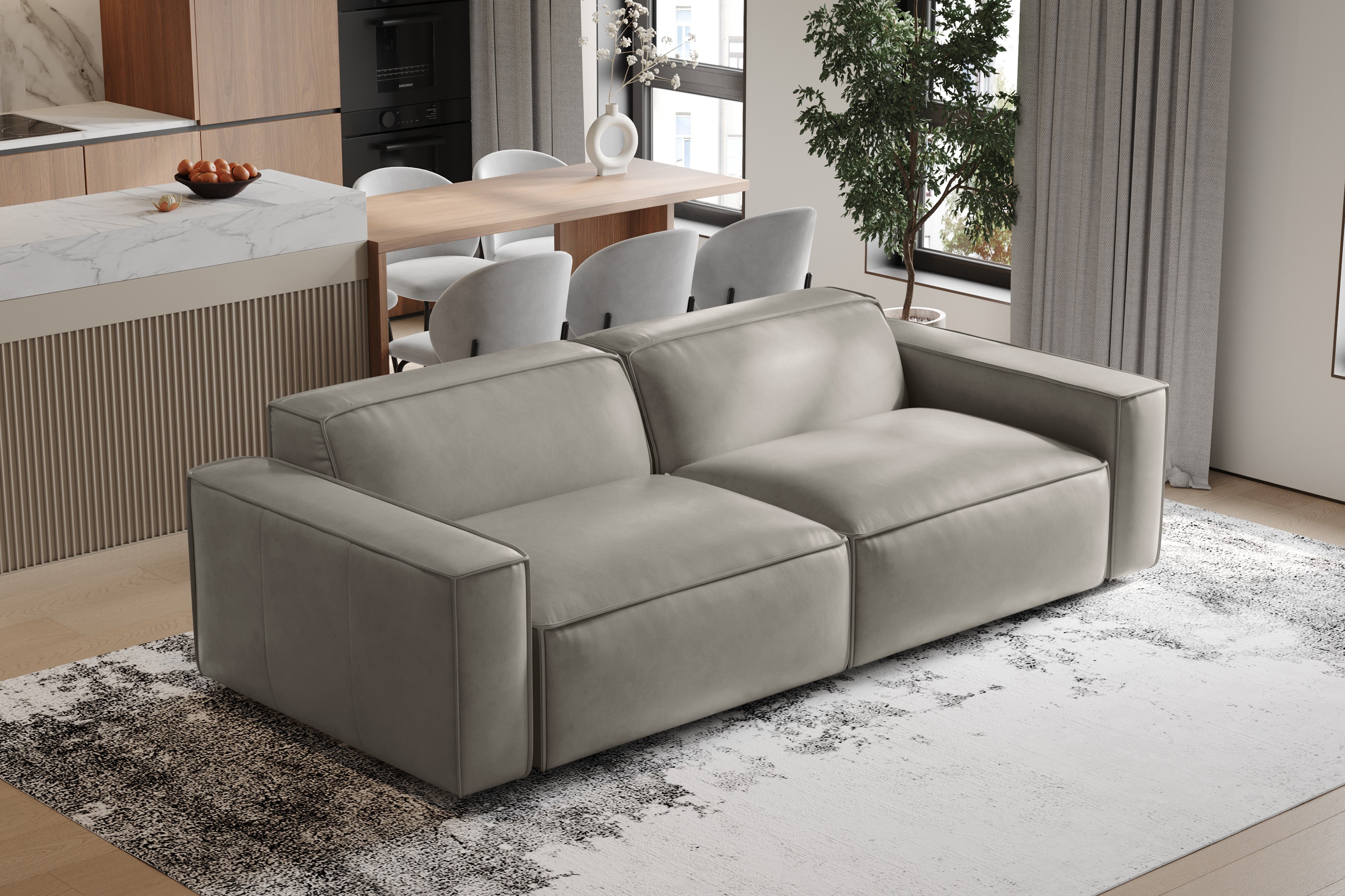 Valencia Nathan Full Aniline Leather Modular Sofa with Down Feather, Loveseat, Light Grey