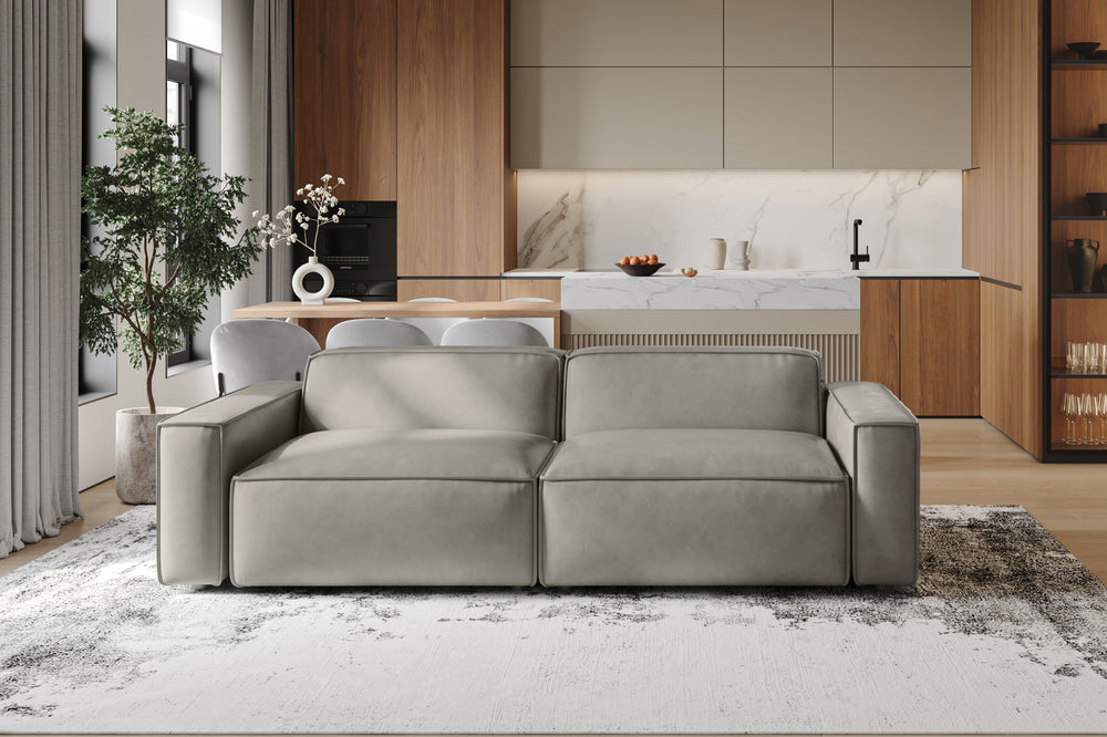 Valencia Nathan Full Aniline Leather Modular Sofa with Down Feather, Loveseat, Light Grey
