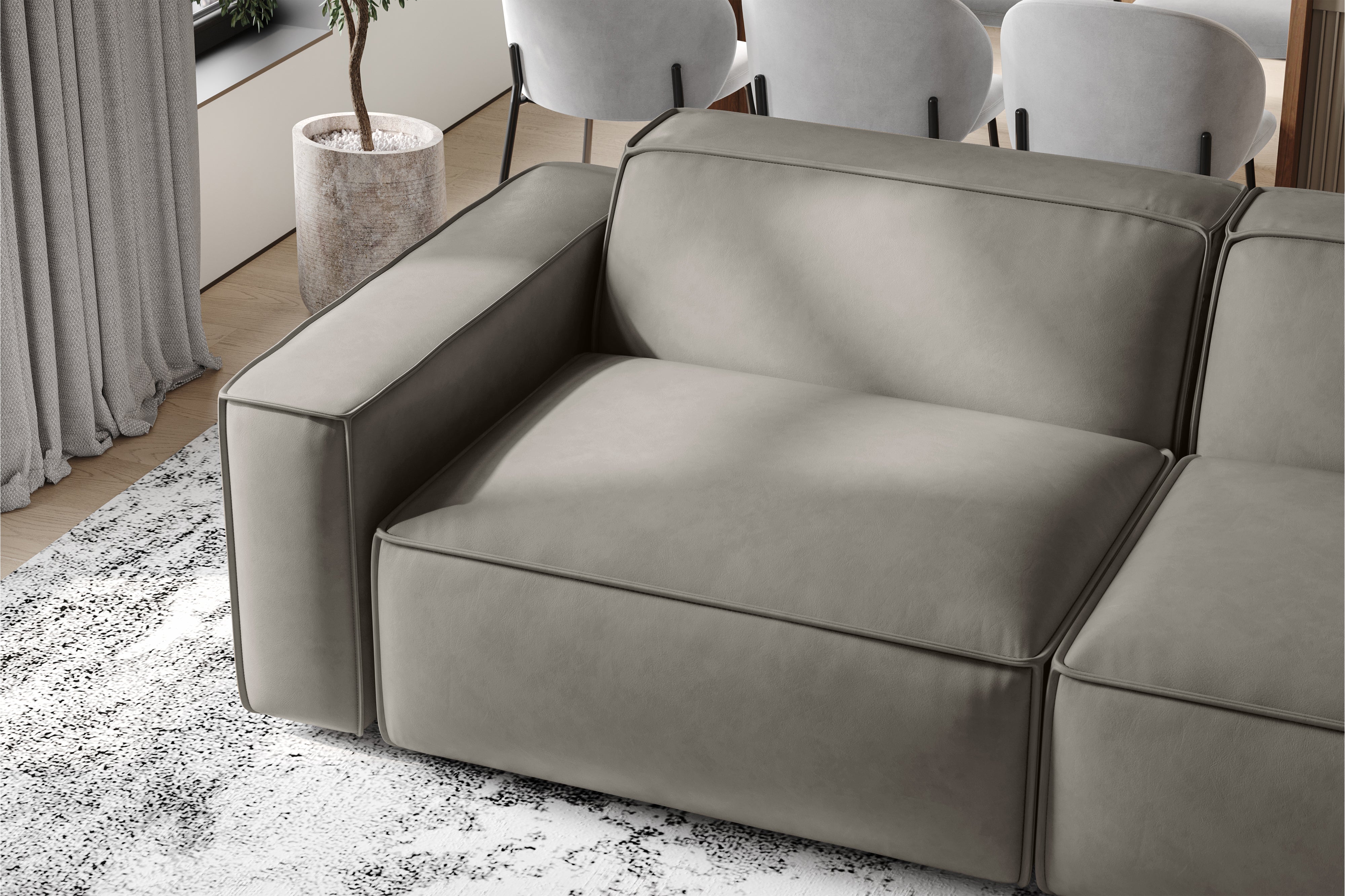 Valencia Nathan Full Aniline Leather Modular Sofa with Down Feather, Loveseat, Light Grey