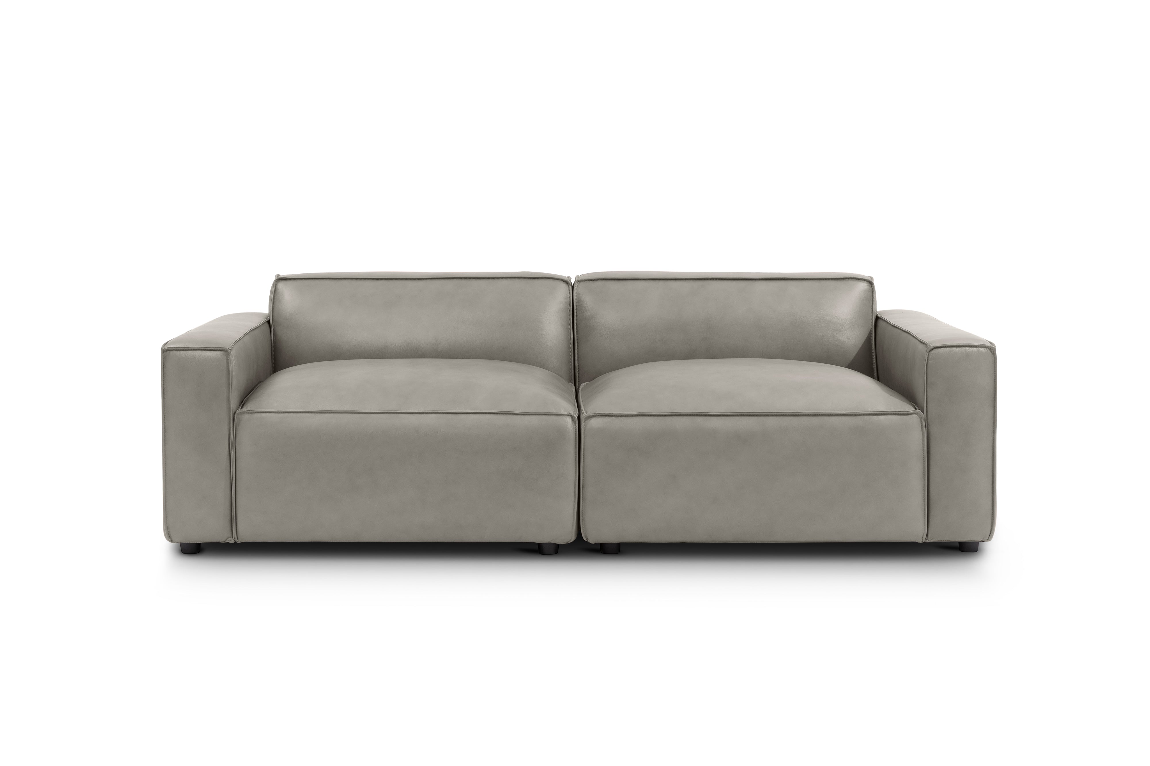 Valencia Nathan Full Aniline Leather Modular Sofa with Down Feather, Loveseat, Light Grey