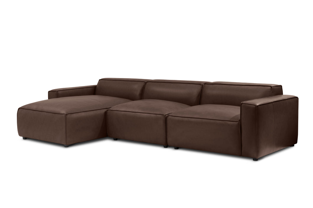 Valencia Nathan Full Aniline Leather Modular Sofa with Down Feather, Left Chaise, Dark Chocolate