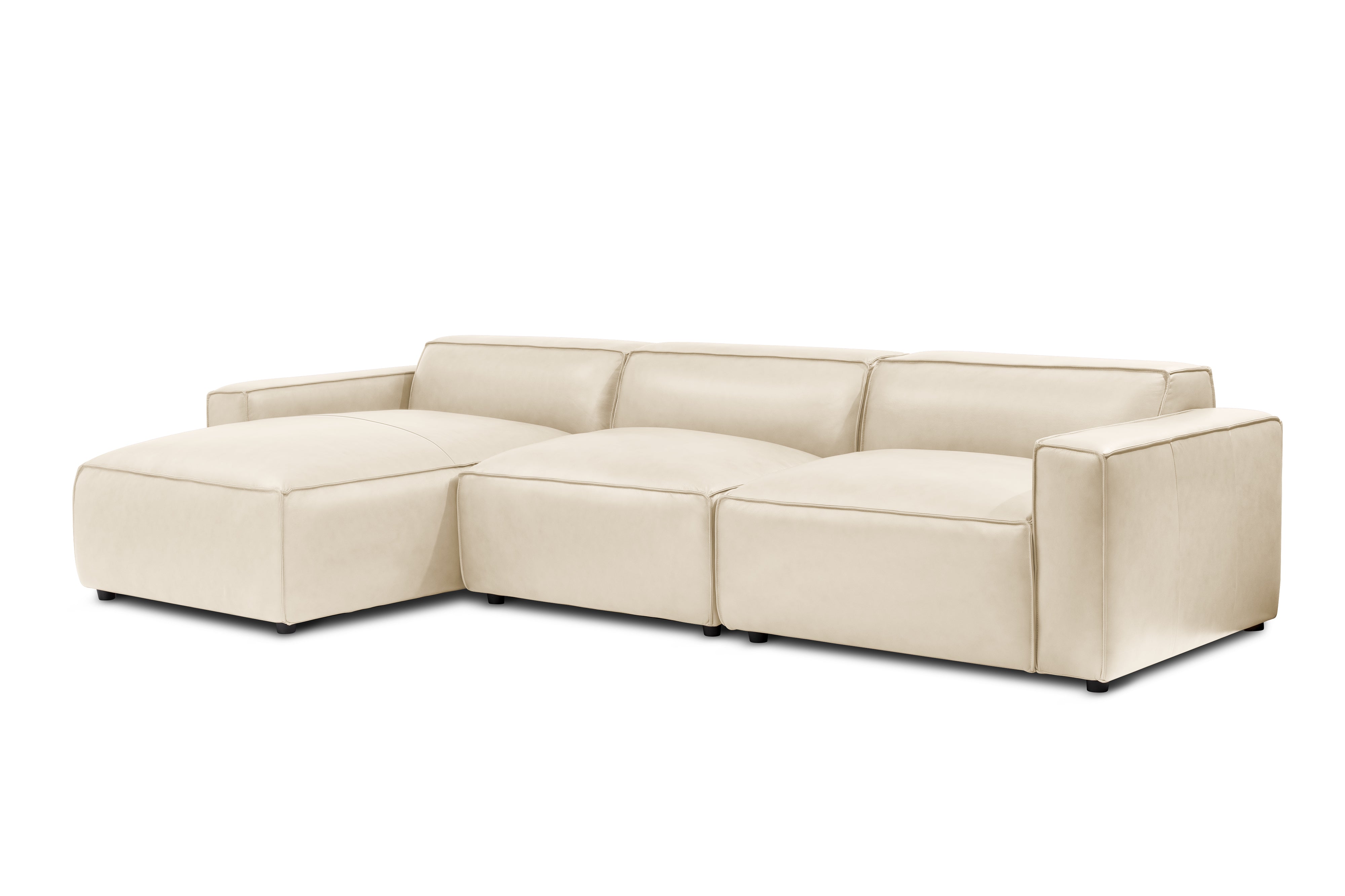 Valencia Nathan Full Aniline Leather Modular Sofa with Down Feather, Left Chaise, Antique White