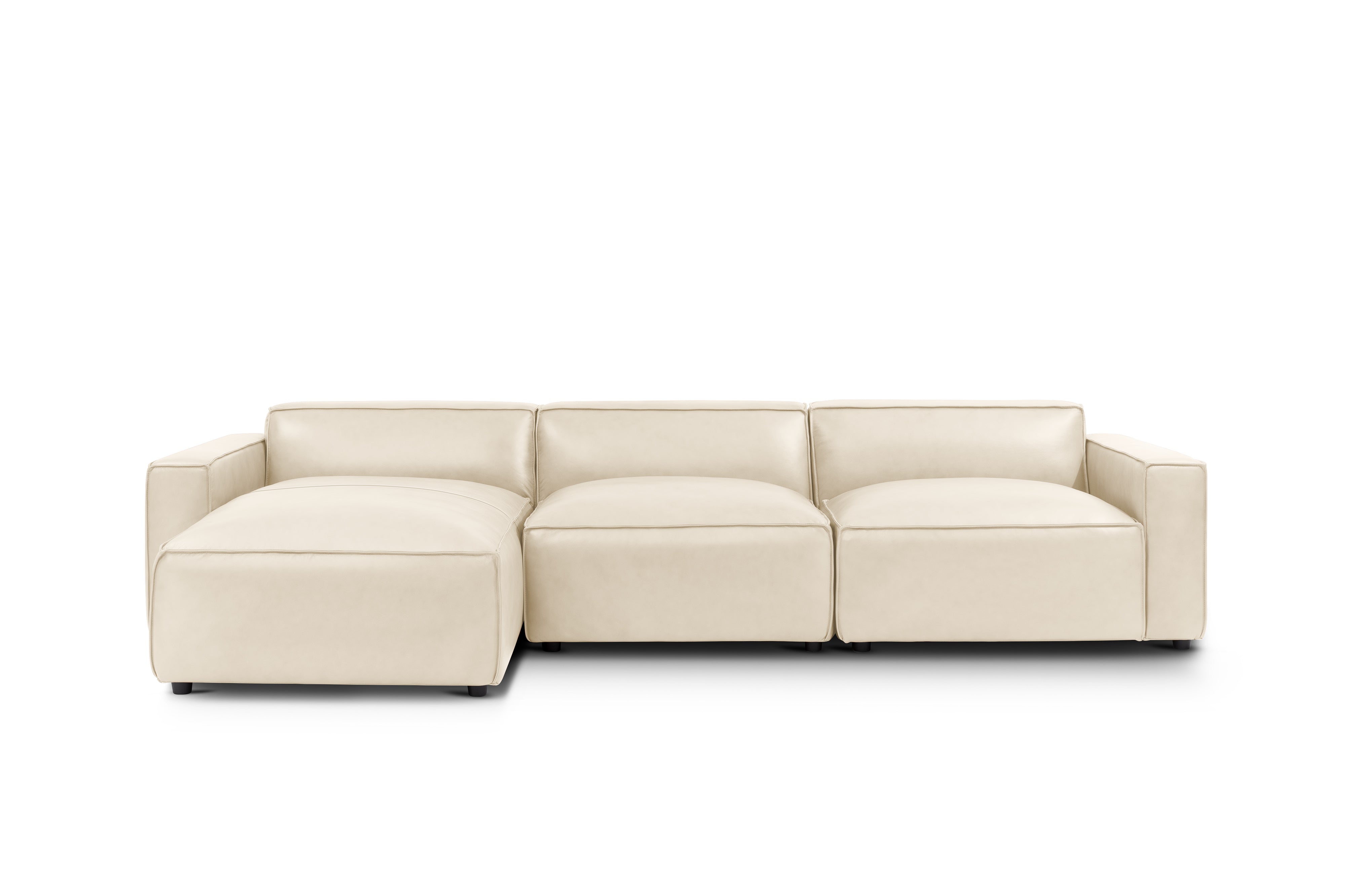 Valencia Nathan Full Aniline Leather Modular Sofa with Down Feather, Left Chaise, Antique White