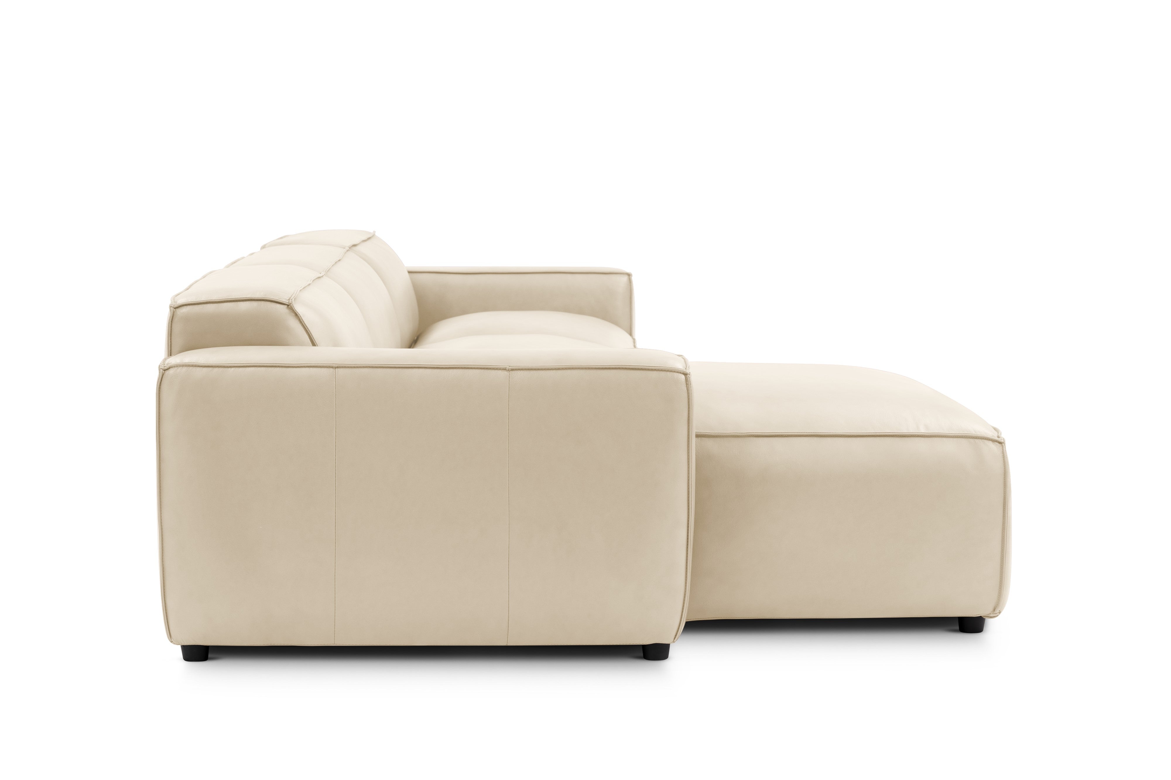 Valencia Nathan Full Aniline Leather Modular Sofa with Down Feather, Left Chaise, Antique White