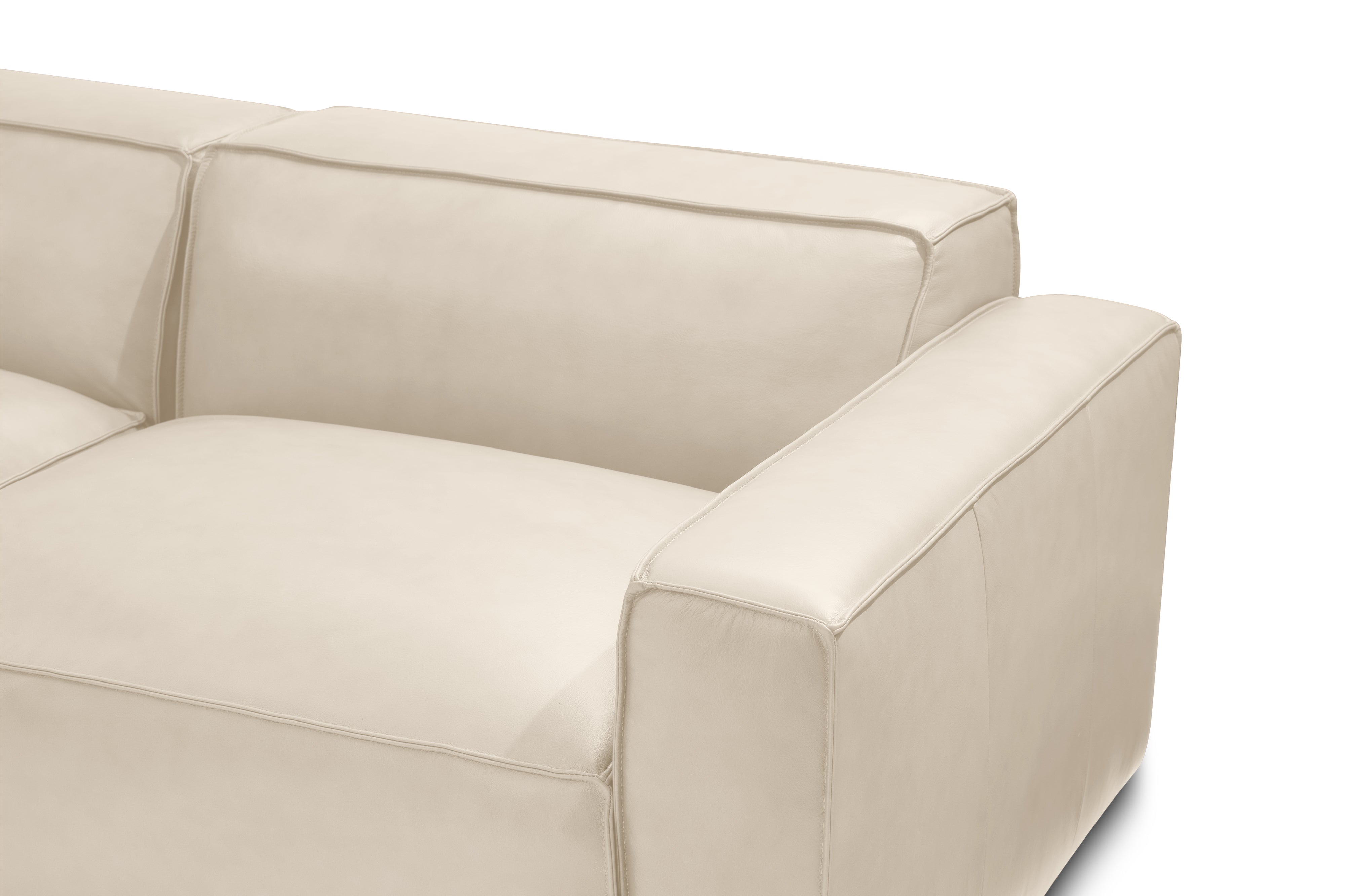 Valencia Nathan Full Aniline Leather Modular Sofa with Down Feather, Left Chaise, Antique White