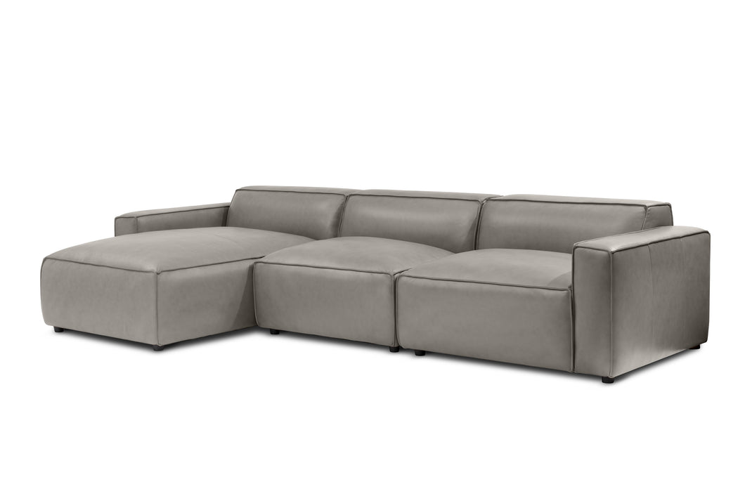 Valencia Nathan Full Aniline Leather Modular Sofa with Down Feather, Left Chaise, Light Grey