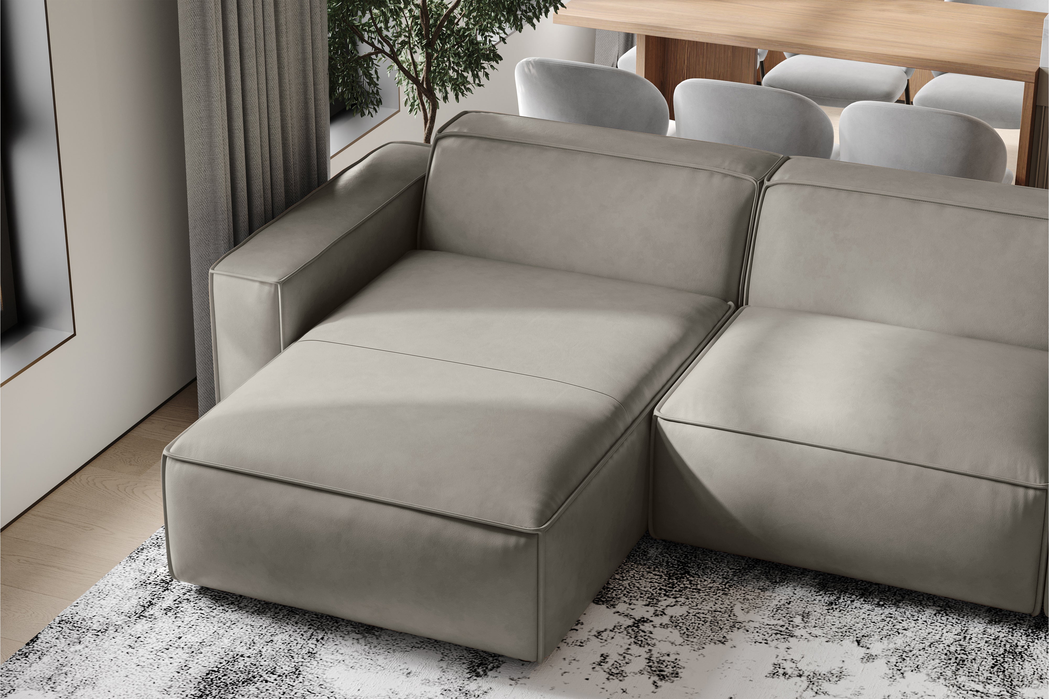 Valencia Nathan Full Aniline Leather Modular Sofa with Down Feather, Left Chaise, Light Grey