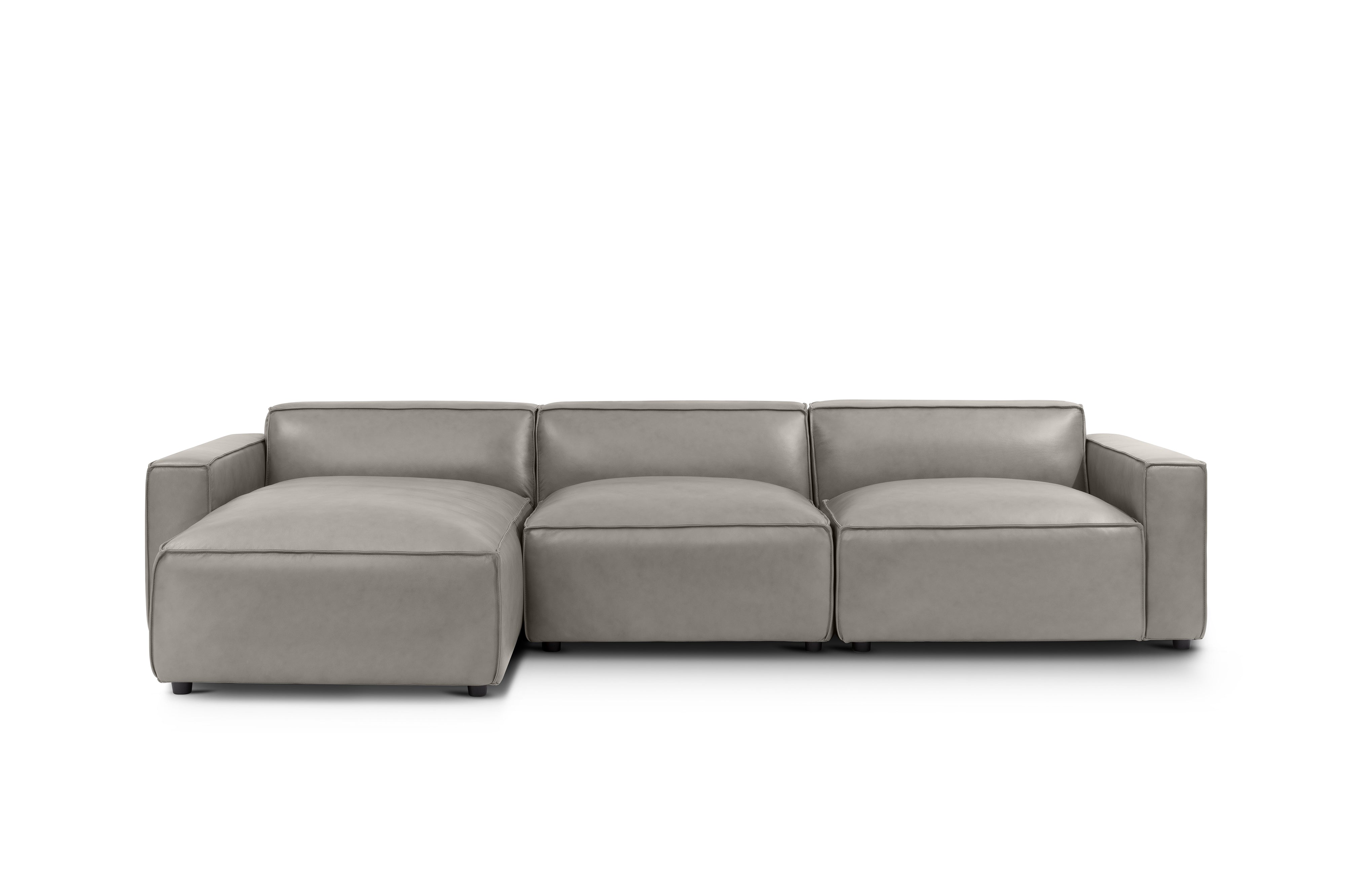 Valencia Nathan Full Aniline Leather Modular Sofa with Down Feather, Left Chaise, Light Grey