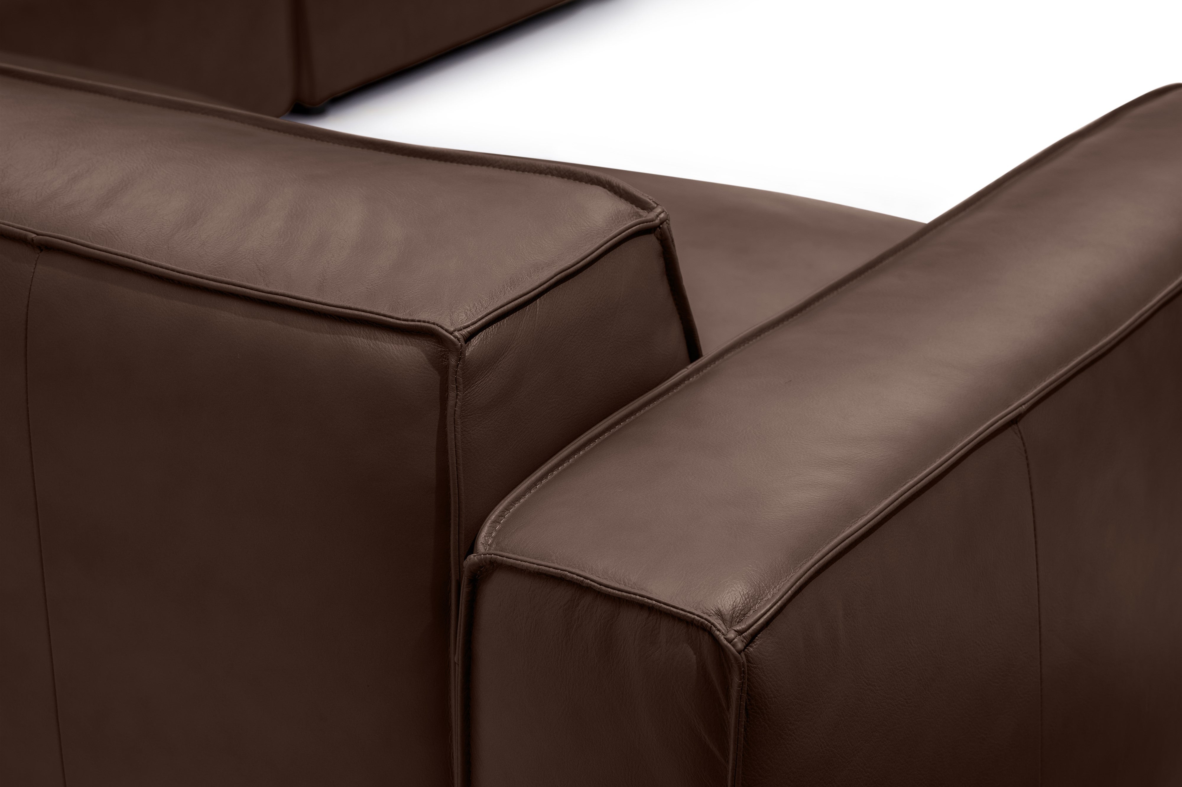 Valencia Nathan Full Aniline Leather Modular Sofa with Down Feather, Right Chaise, Dark Chocolate