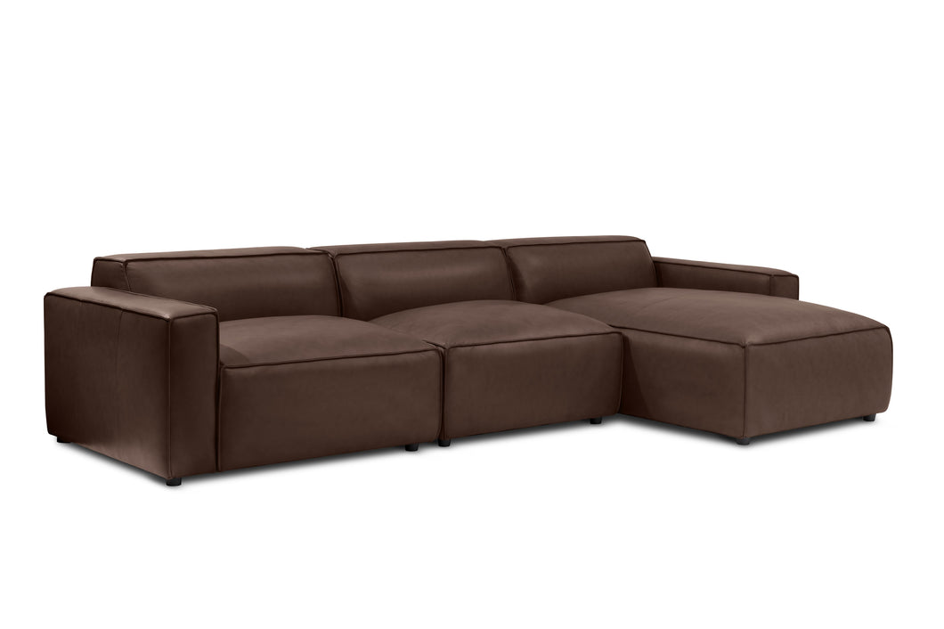 Valencia Nathan Full Aniline Leather Modular Sofa with Down Feather, Right Chaise, Dark Chocolate