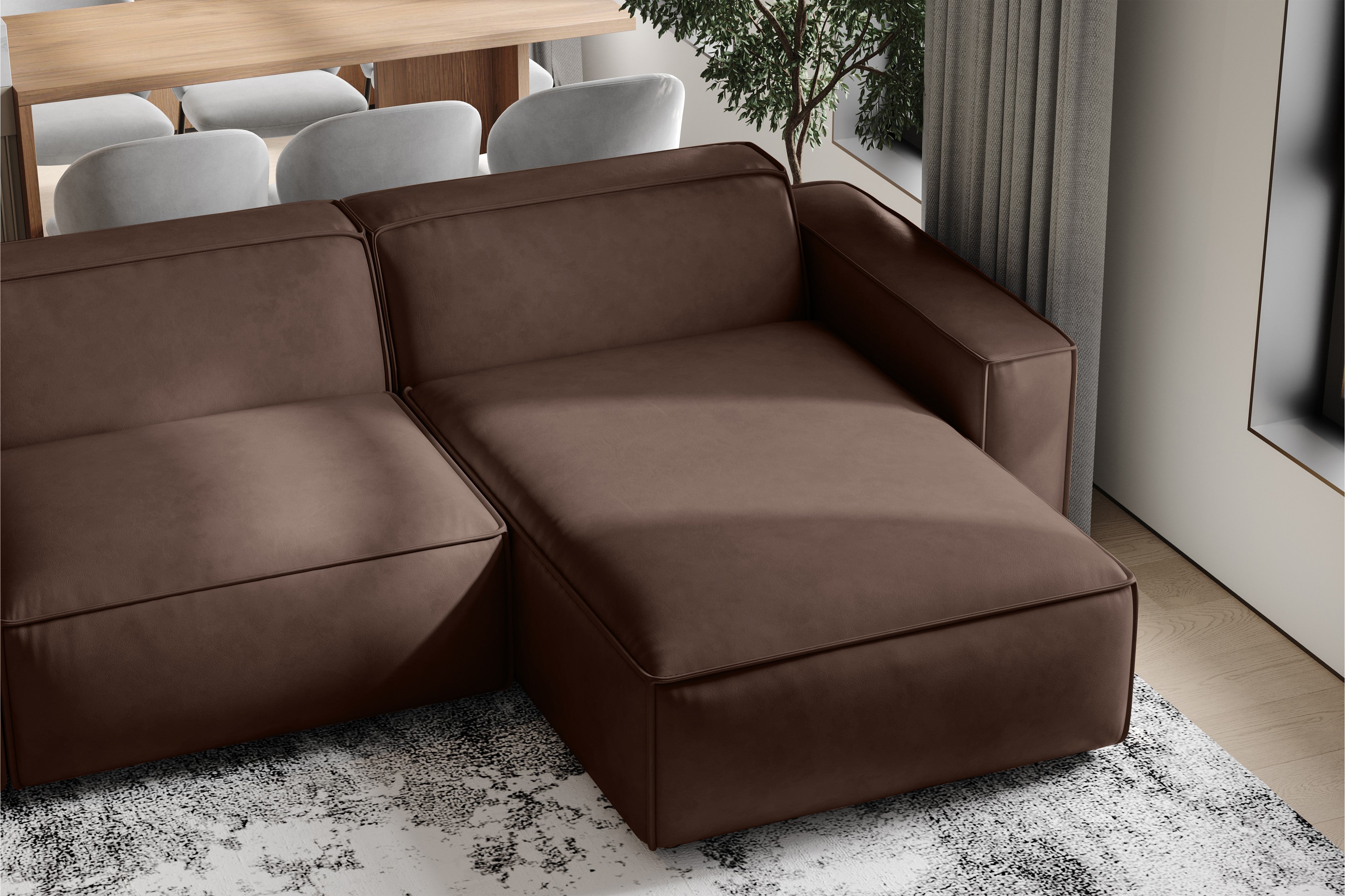 Valencia Nathan Full Aniline Leather Modular Sofa with Down Feather, Right Chaise, Dark Chocolate