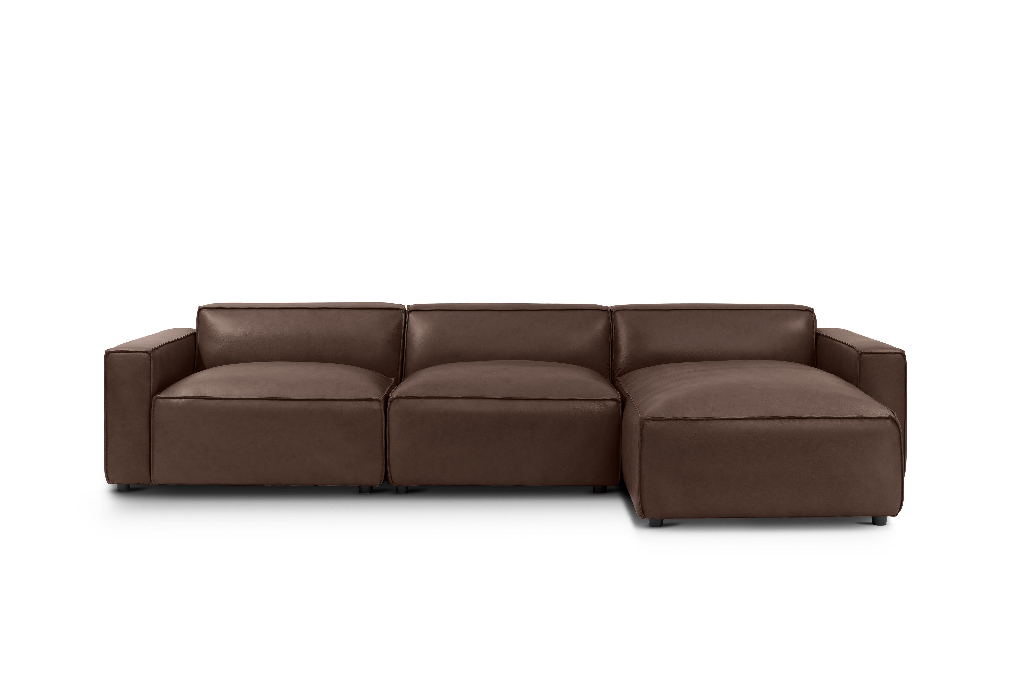 Valencia Nathan Full Aniline Leather Modular Sofa with Down Feather, Right Chaise, Dark Chocolate