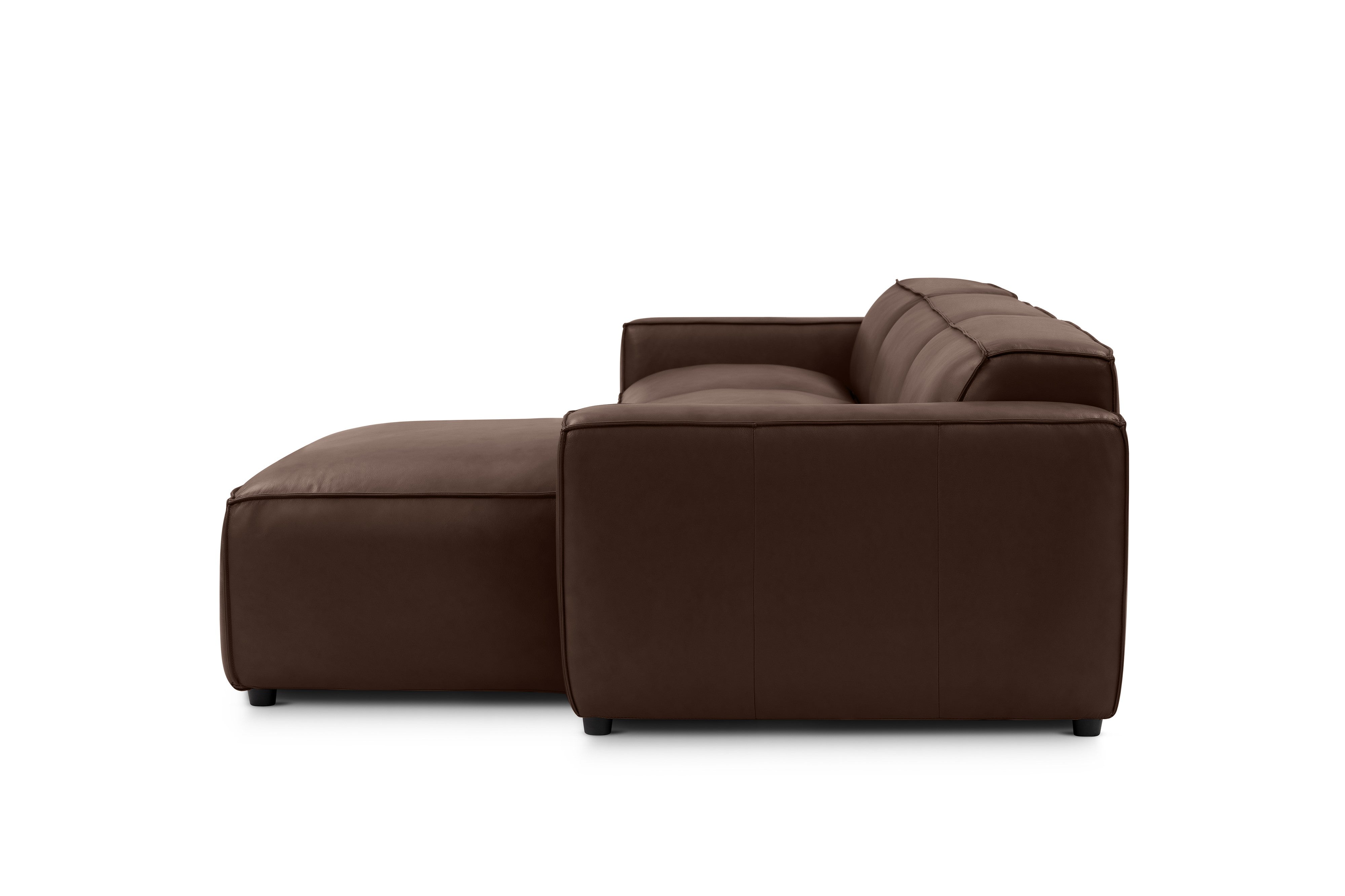 Valencia Nathan Full Aniline Leather Modular Sofa with Down Feather, Right Chaise, Dark Chocolate