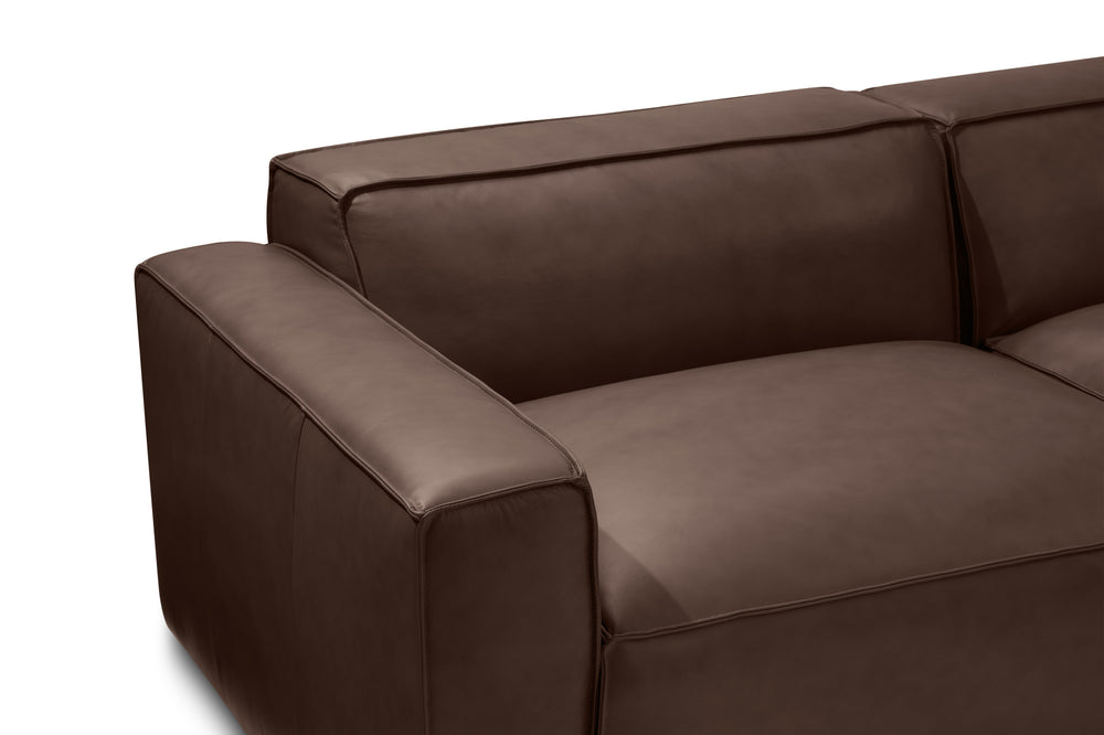 Valencia Nathan Full Aniline Leather Modular Sofa with Down Feather, Right Chaise, Dark Chocolate