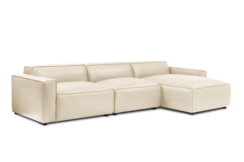 Valencia Nathan Full Aniline Leather Modular Sofa with Down Feather, Right Chaise, Antique White