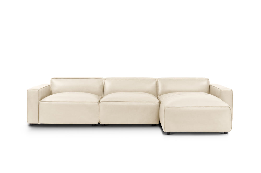 Valencia Nathan Full Aniline Leather Modular Sofa with Down Feather, Right Chaise, Antique White
