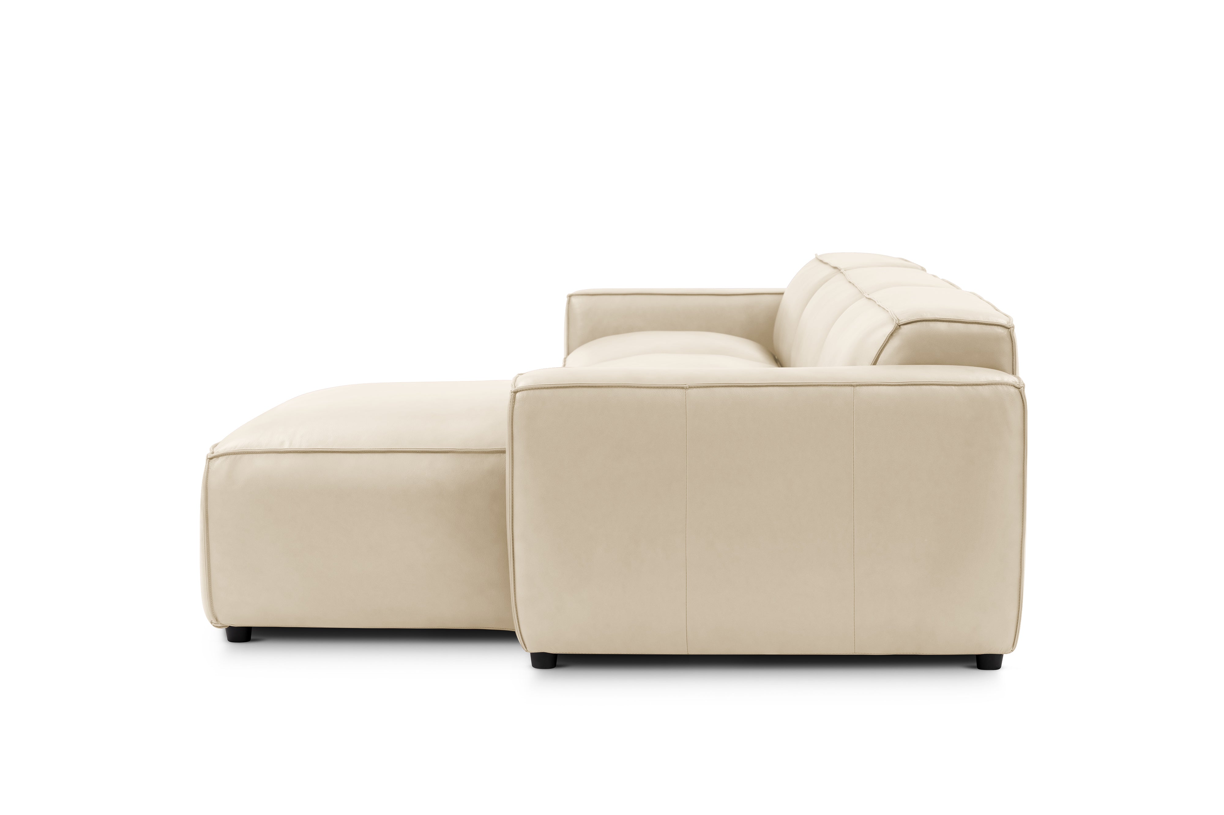 Valencia Nathan Full Aniline Leather Modular Sofa with Down Feather, Right Chaise, Antique White