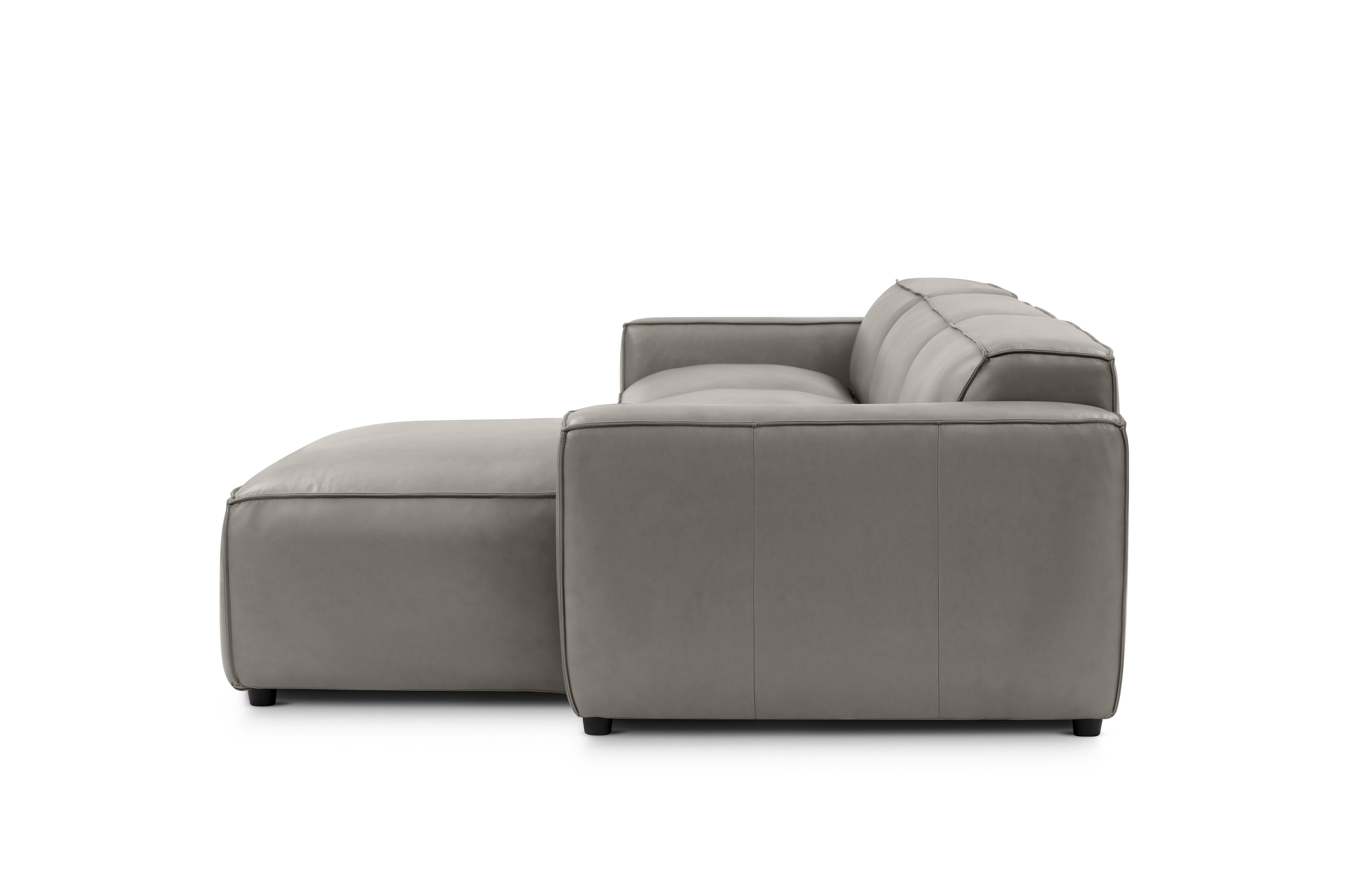 Valencia Nathan Full Aniline Leather Modular Sofa with Down Feather, Right Chaise, Light Grey