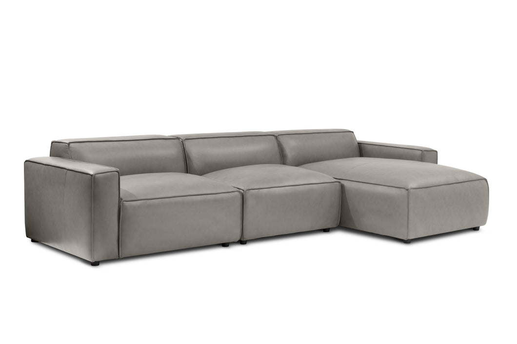 Valencia Nathan Full Aniline Leather Modular Sofa with Down Feather, Right Chaise, Light Grey