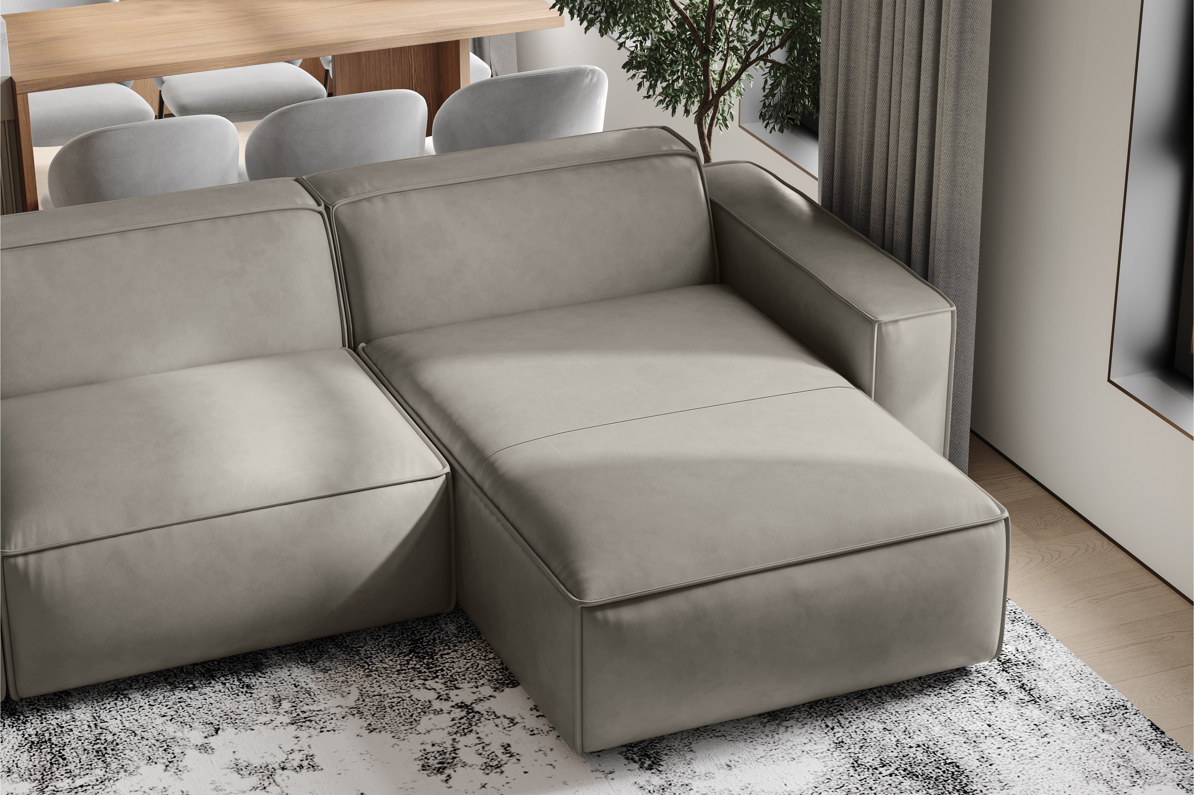 Valencia Nathan Full Aniline Leather Modular Sofa with Down Feather, Right Chaise, Light Grey