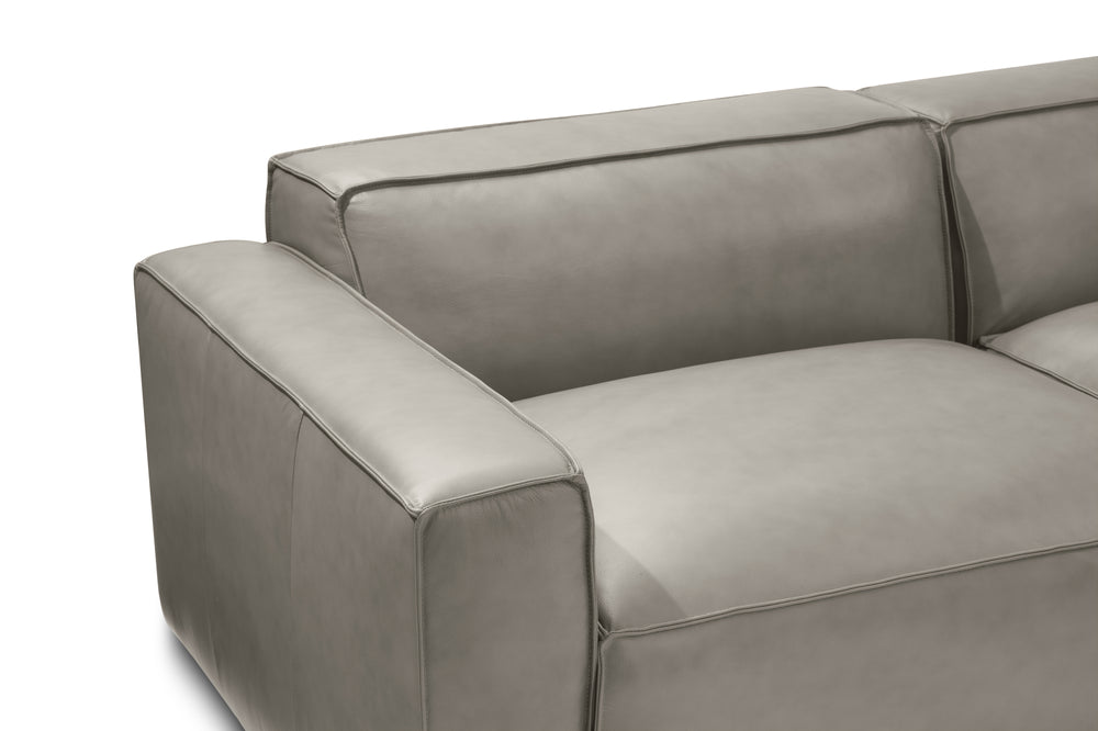 Valencia Nathan Full Aniline Leather Modular Sofa with Down Feather, Right Chaise, Light Grey