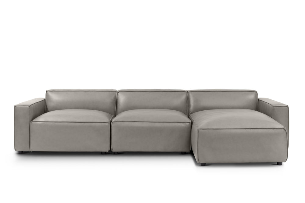 Valencia Nathan Full Aniline Leather Modular Sofa with Down Feather, Right Chaise, Light Grey