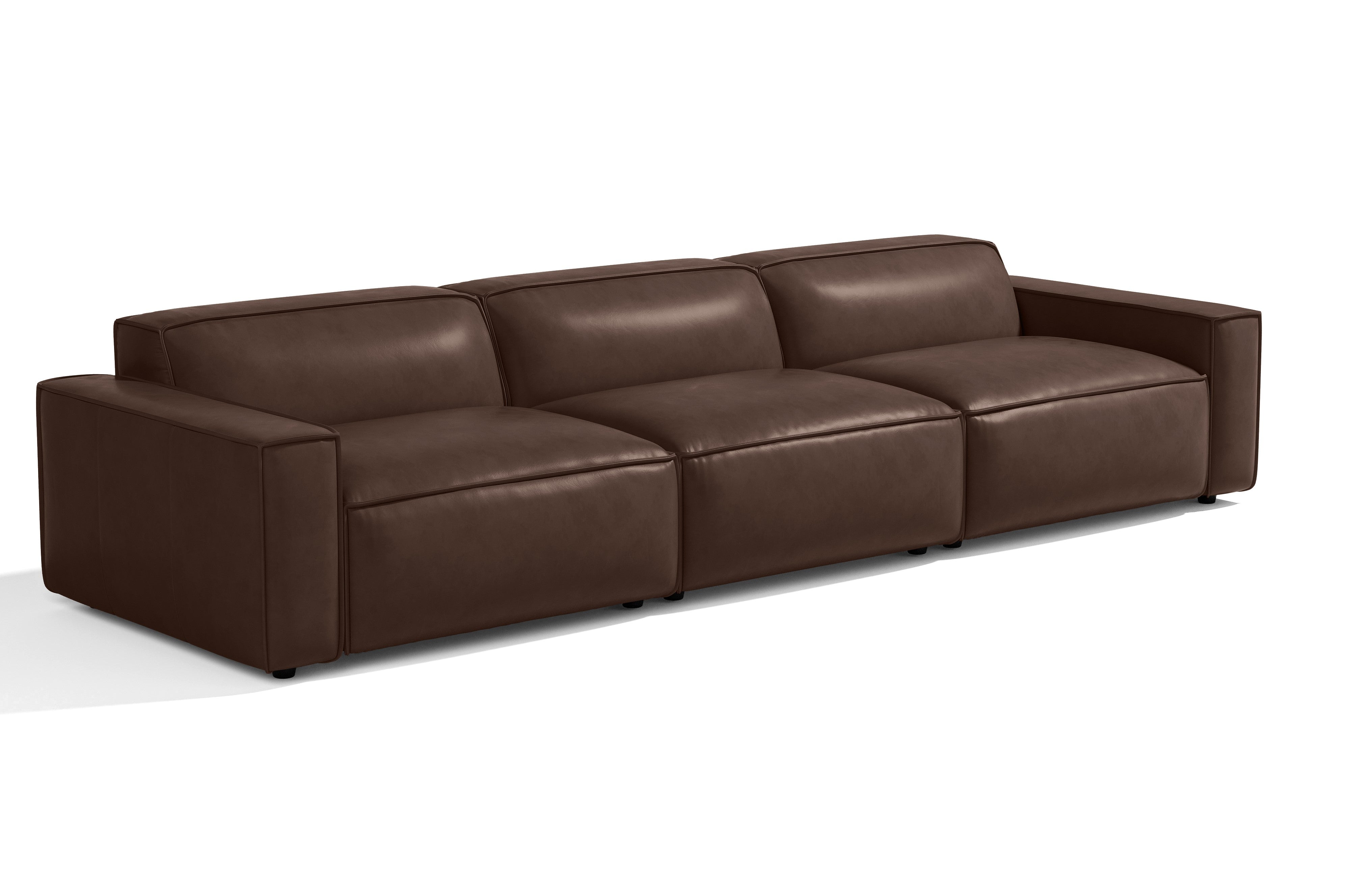 Valencia Nathan Full Aniline Leather Modular Sofa with Down Feather, Three Seats, Dark Chocolate