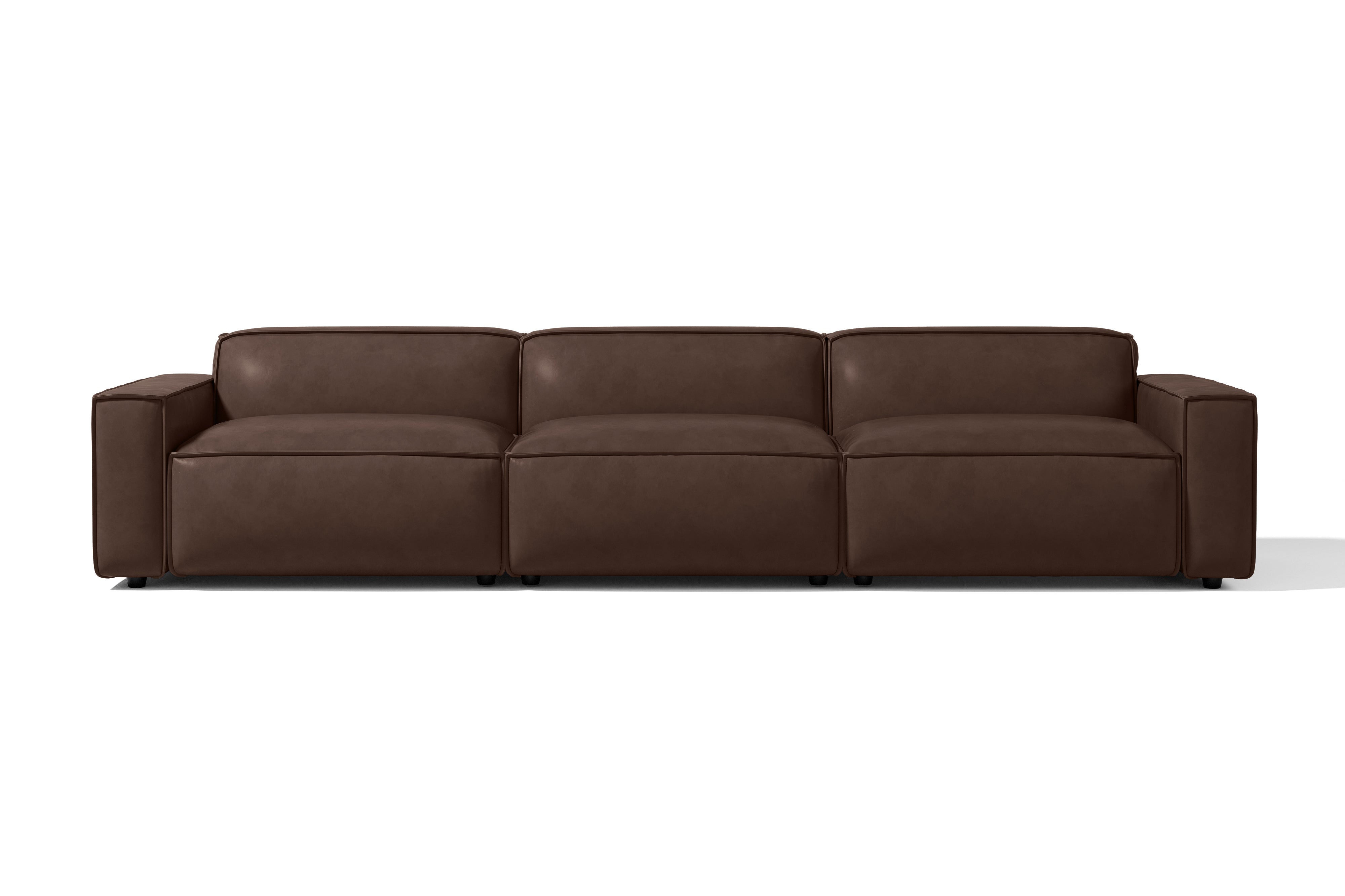 Valencia Nathan Full Aniline Leather Modular Sofa with Down Feather, Three Seats, Dark Chocolate