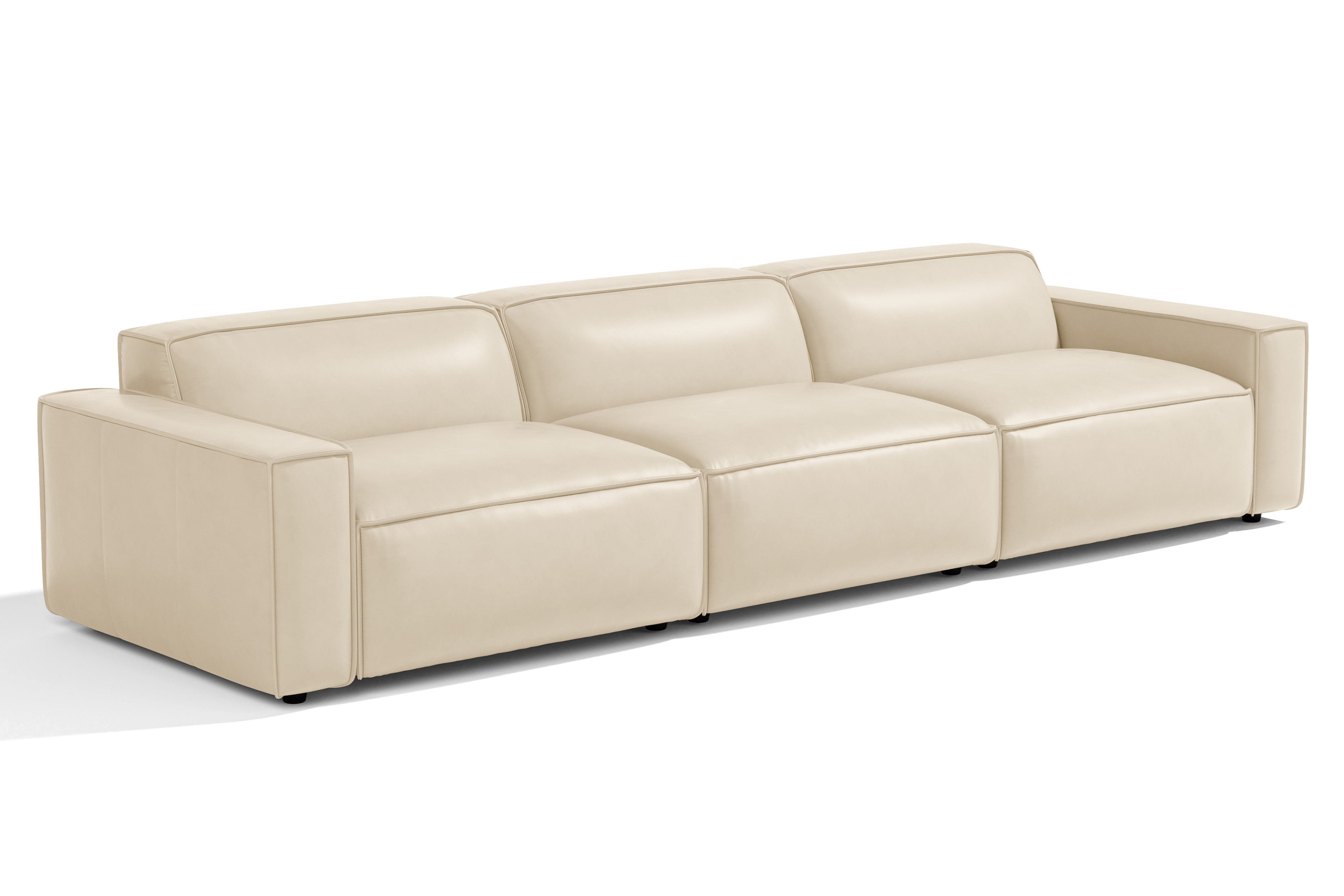 Valencia Nathan Full Aniline Leather Modular Sofa with Down Feather, Three Seats, Antique White