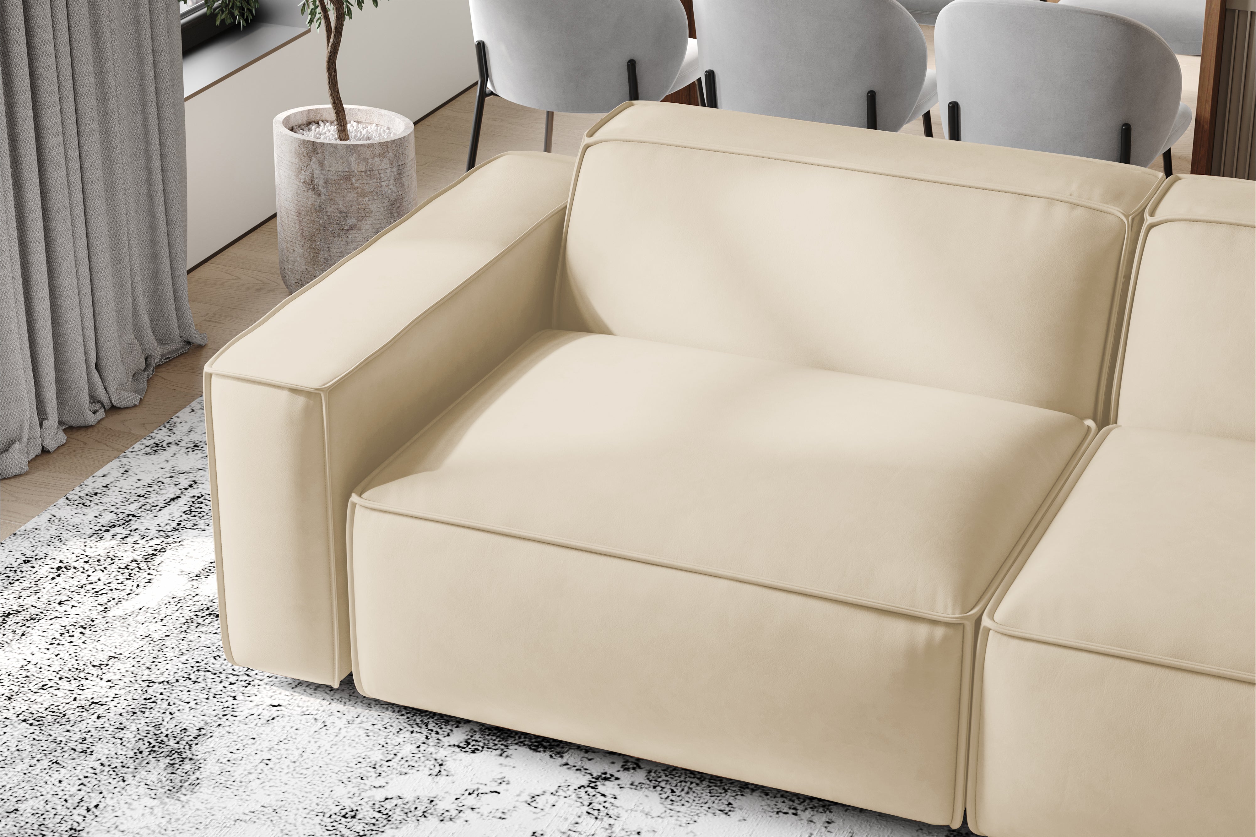 Valencia Nathan Full Aniline Leather Modular Sofa with Down Feather, Three Seats, Antique White