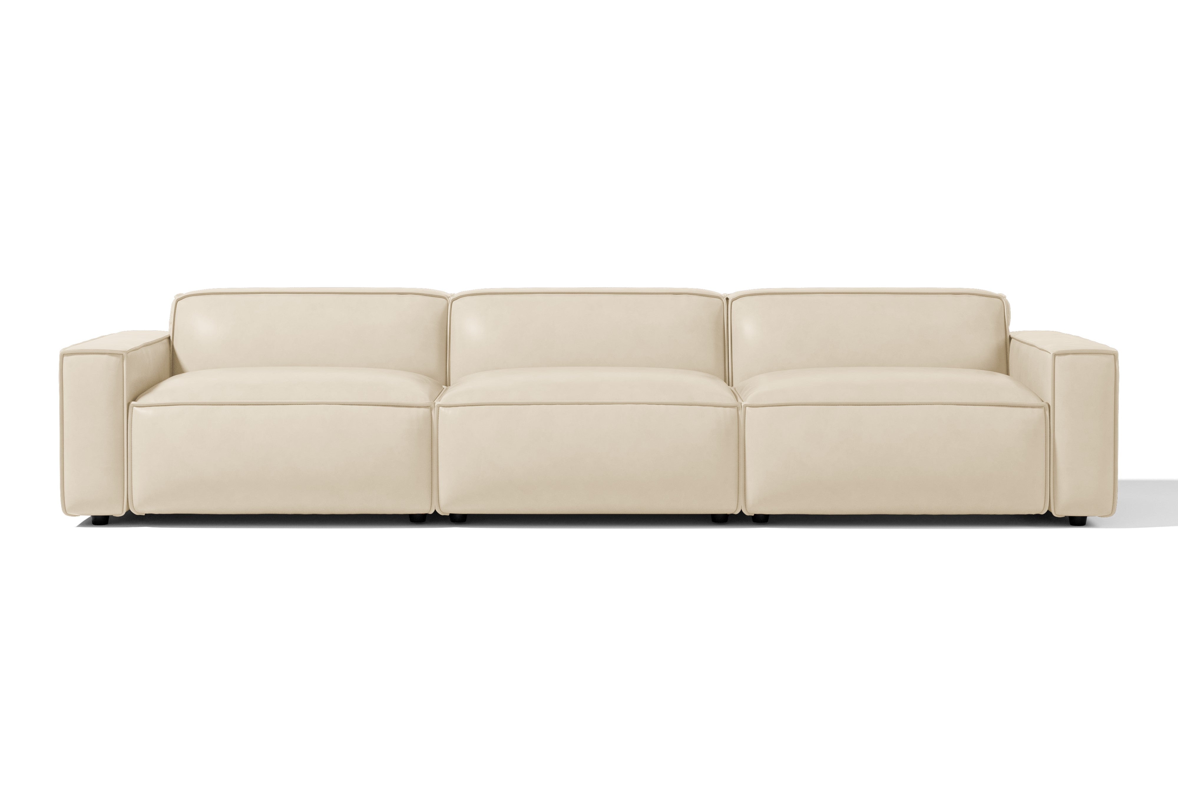 Valencia Nathan Full Aniline Leather Modular Sofa with Down Feather, Three Seats, Antique White