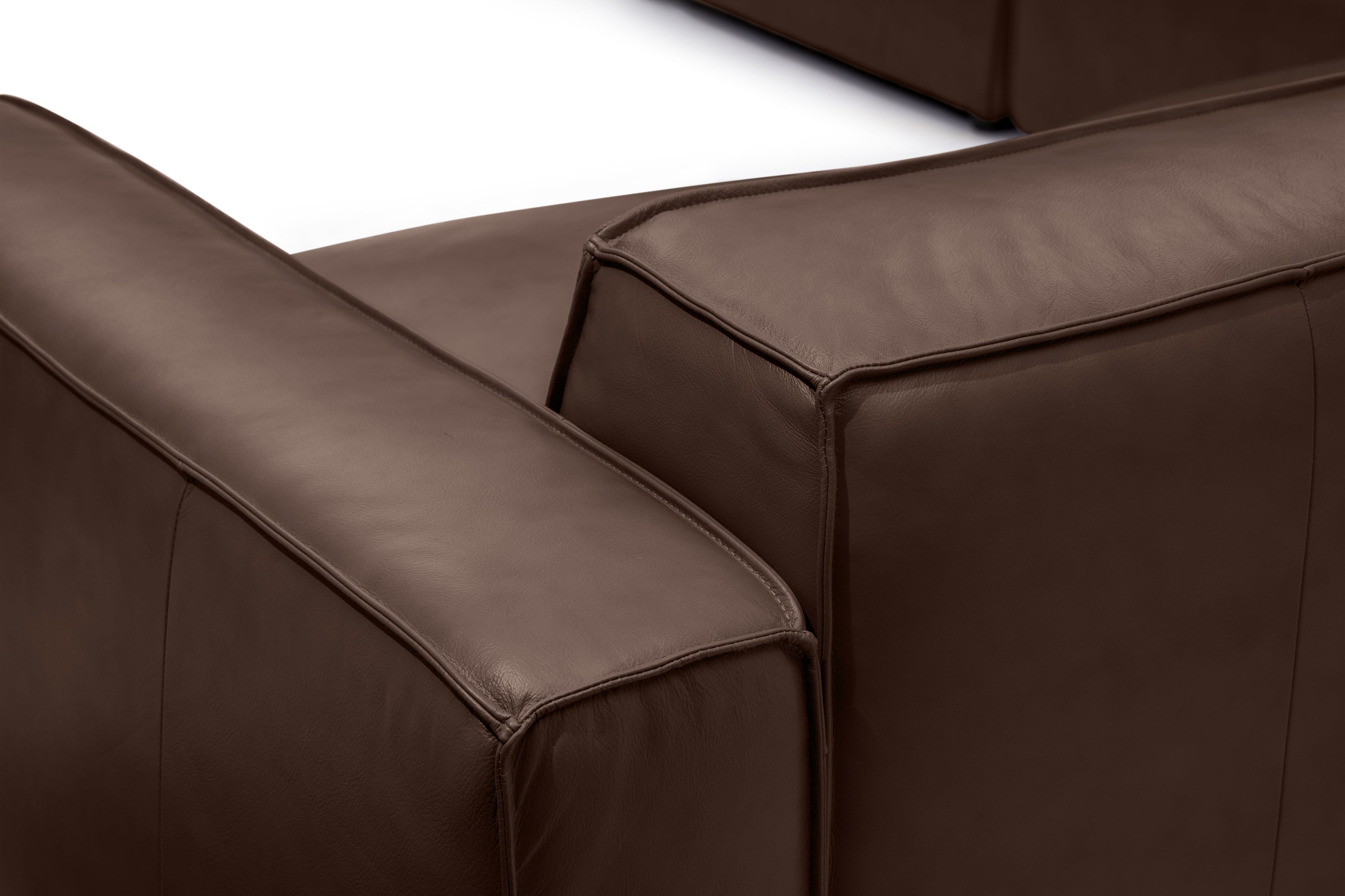 Valencia Nathan Full Aniline Leather Modular Sofa with Down Feather, Row of 3 Double Chaise, Dark Chocolate