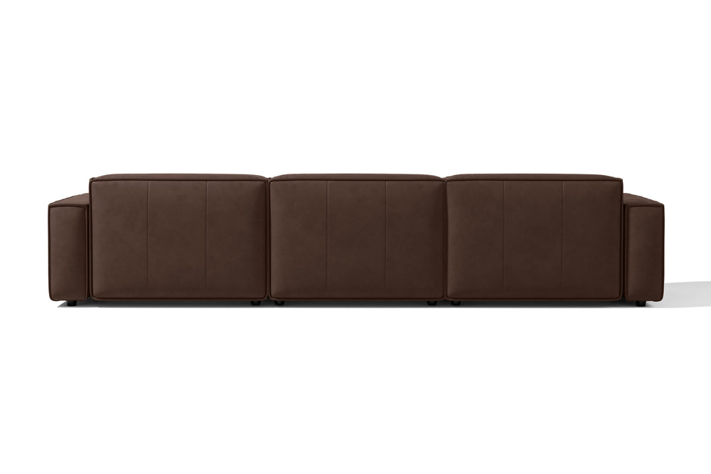 Valencia Nathan Full Aniline Leather Modular Sofa with Down Feather, Row of 3 Double Chaise, Dark Chocolate
