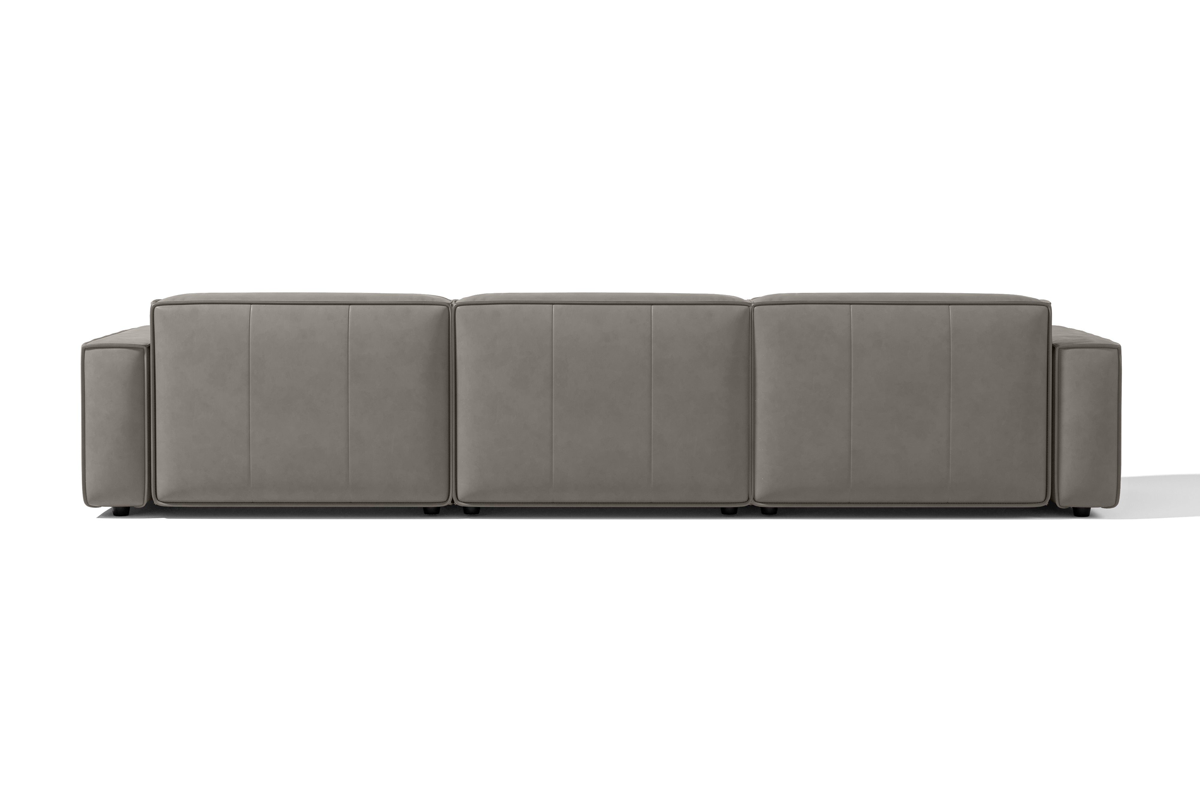 Valencia Nathan Full Aniline Leather Modular Sofa with Down Feather, Row of 3 Double Chaise, Light Grey