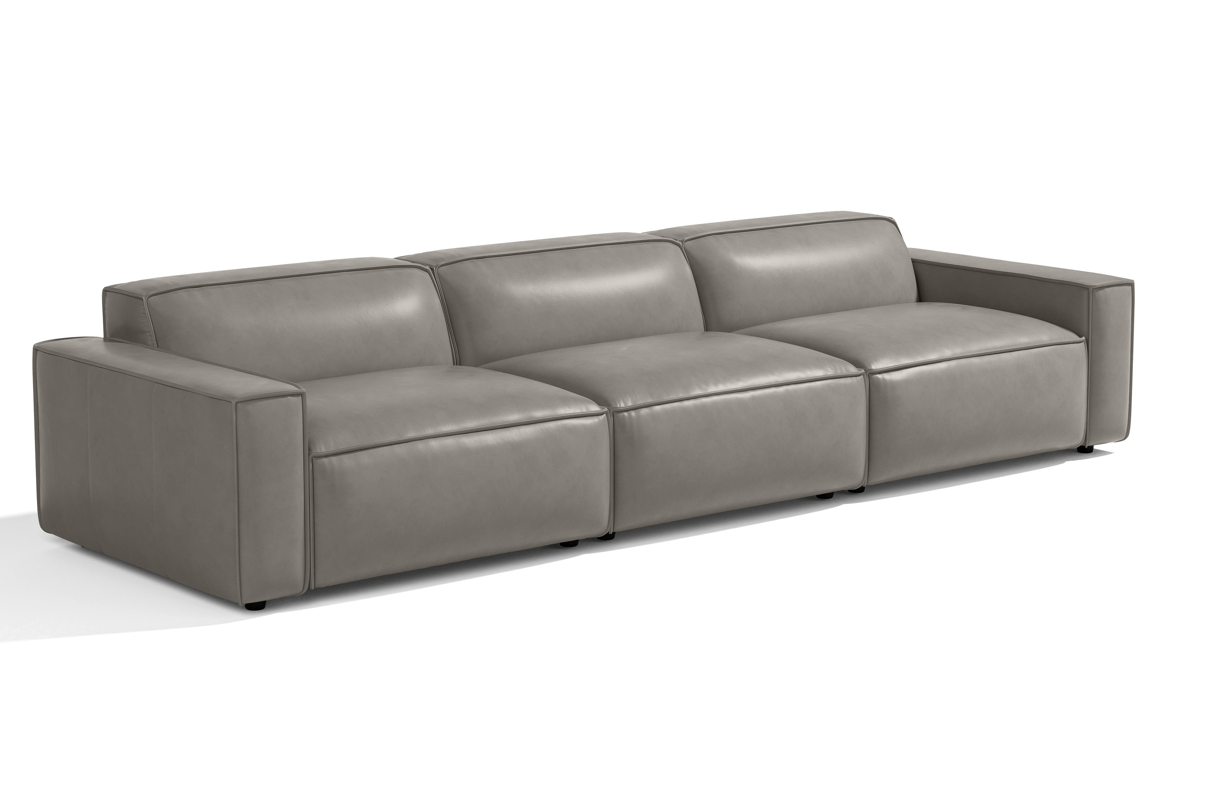 Valencia Nathan Full Aniline Leather Modular Sofa with Down Feather, Three Seats, Light Grey