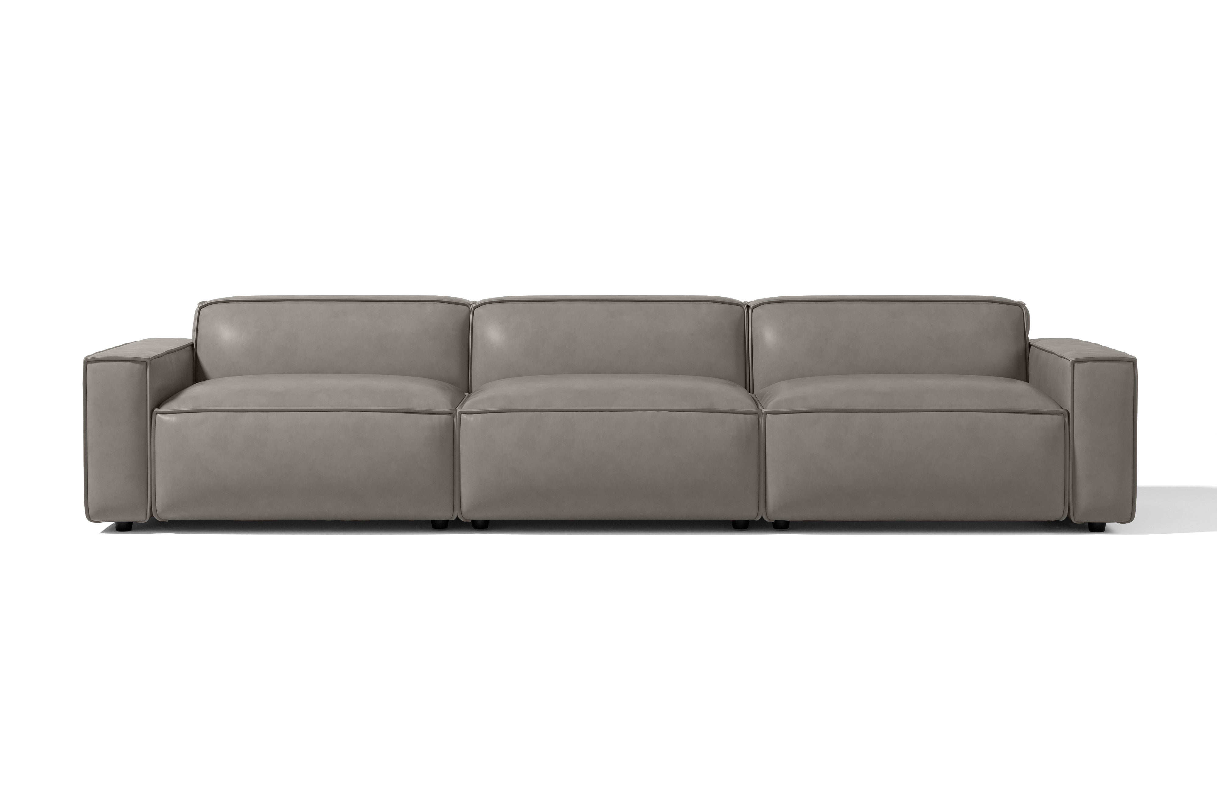 Valencia Nathan Full Aniline Leather Modular Sofa with Down Feather, Three Seats, Light Grey