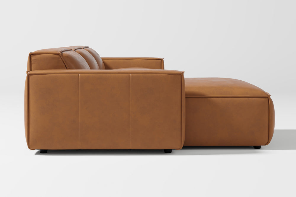 Valencia Nathan Full Aniline Leather Modular Sofa with Down Feather, Left Chaise, Caramel Brown Color