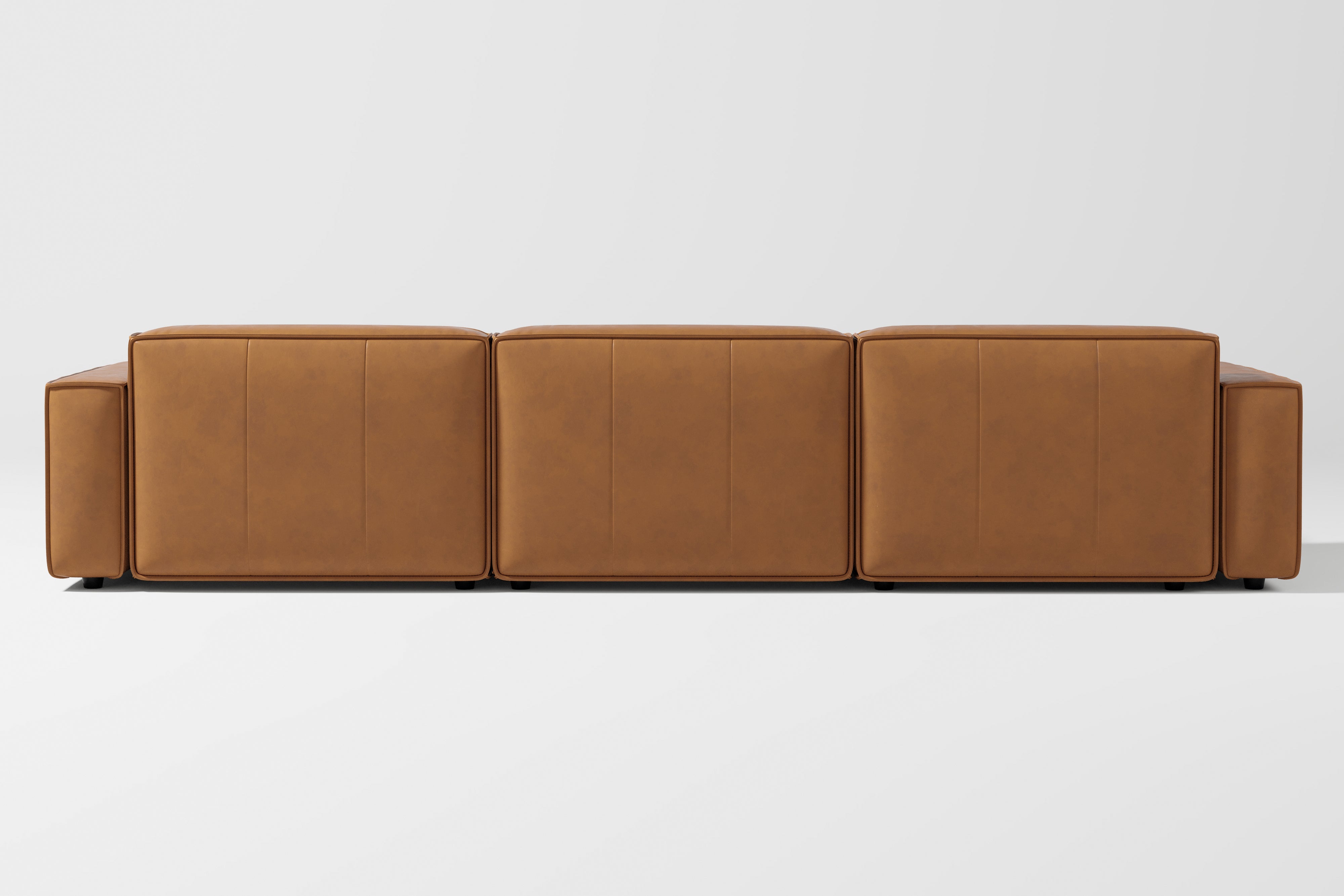 Valencia Nathan Full Aniline Leather Modular Sofa with Down Feather, Left Chaise, Caramel Brown Color