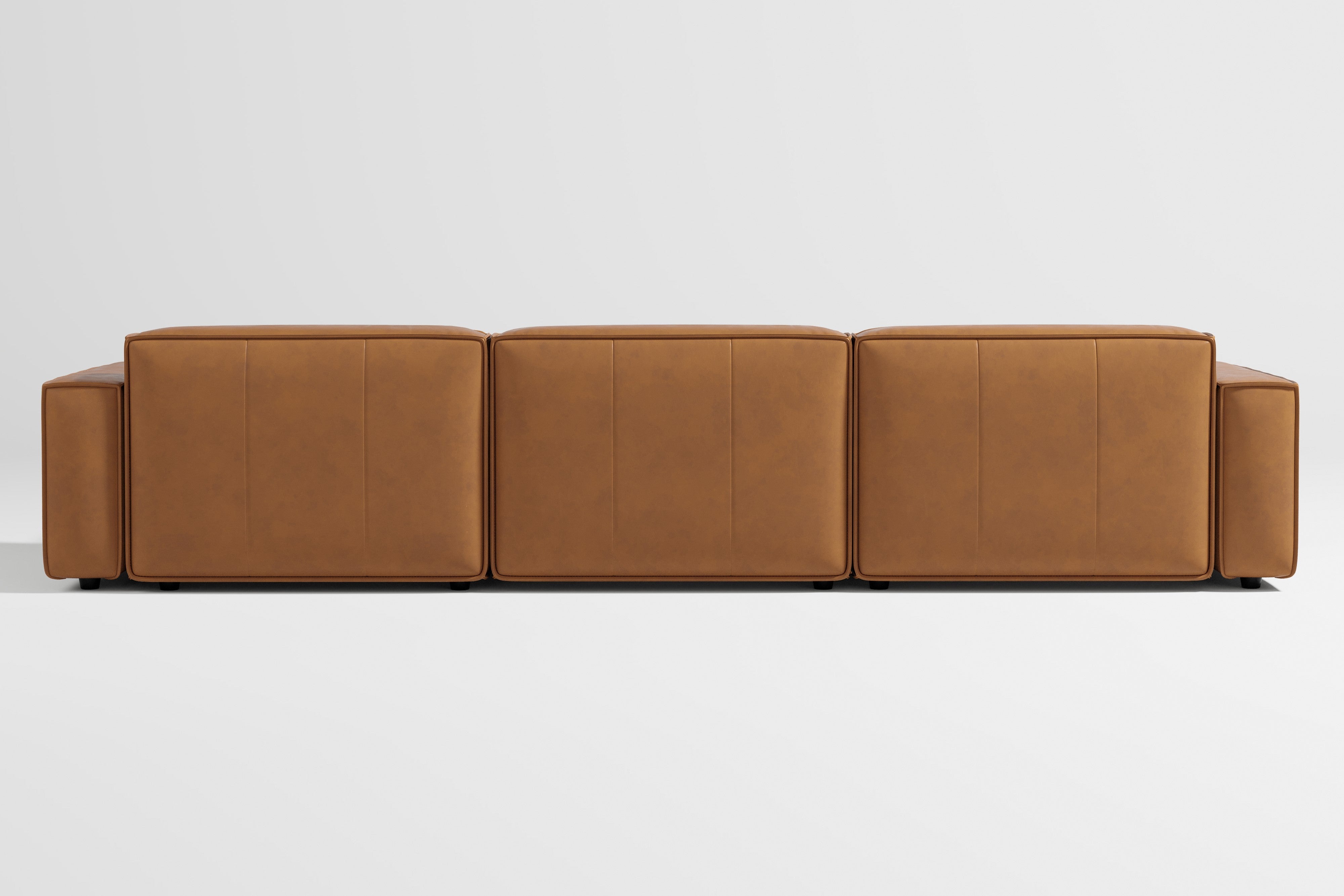 Valencia Nathan Full Aniline Leather Modular Sofa with Down Feather, Right Chaise, Caramel Brown Color