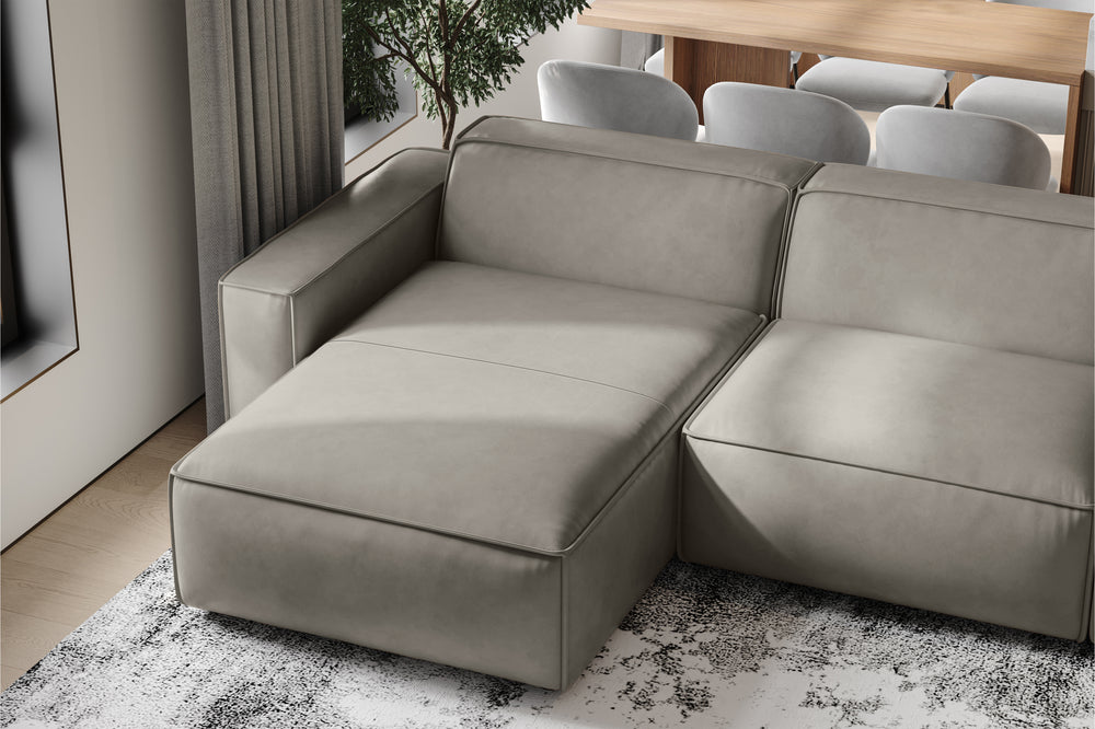 Valencia Nathan Full Aniline Leather Modular Sofa with Down Feather, Row of 4 Double Chaise, Light Grey
