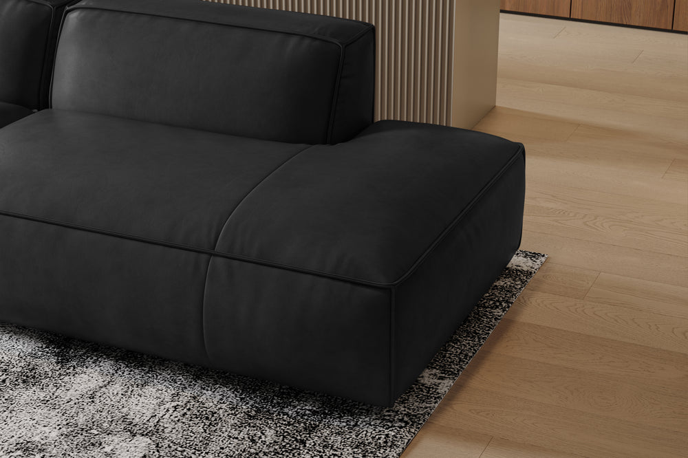 Valencia Nathan Full Aniline Leather Modular Sofa with Down Feather, Trio Left Chaise, Black