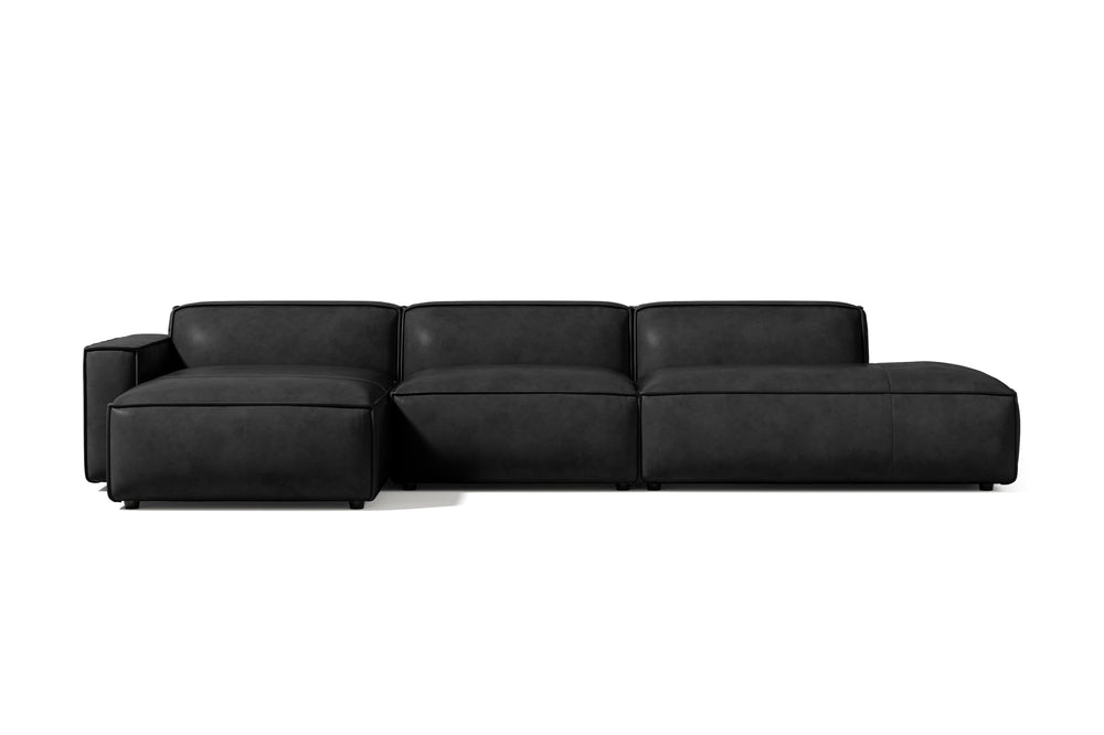 Valencia Nathan Full Aniline Leather Modular Sofa with Down Feather, Trio Left Chaise, Black