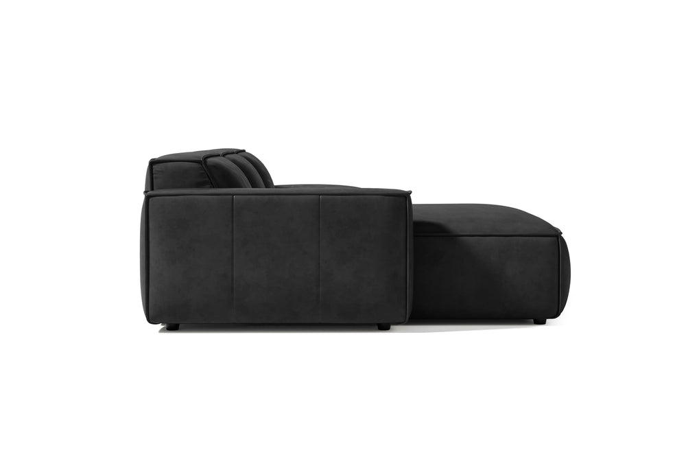 Valencia Nathan Full Aniline Leather Modular Sofa with Down Feather, Trio Left Chaise, Black