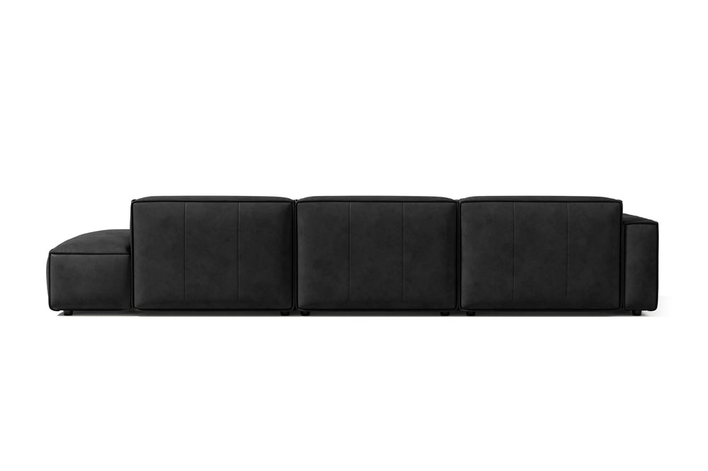 Valencia Nathan Full Aniline Leather Modular Sofa with Down Feather, Trio Left Chaise, Black