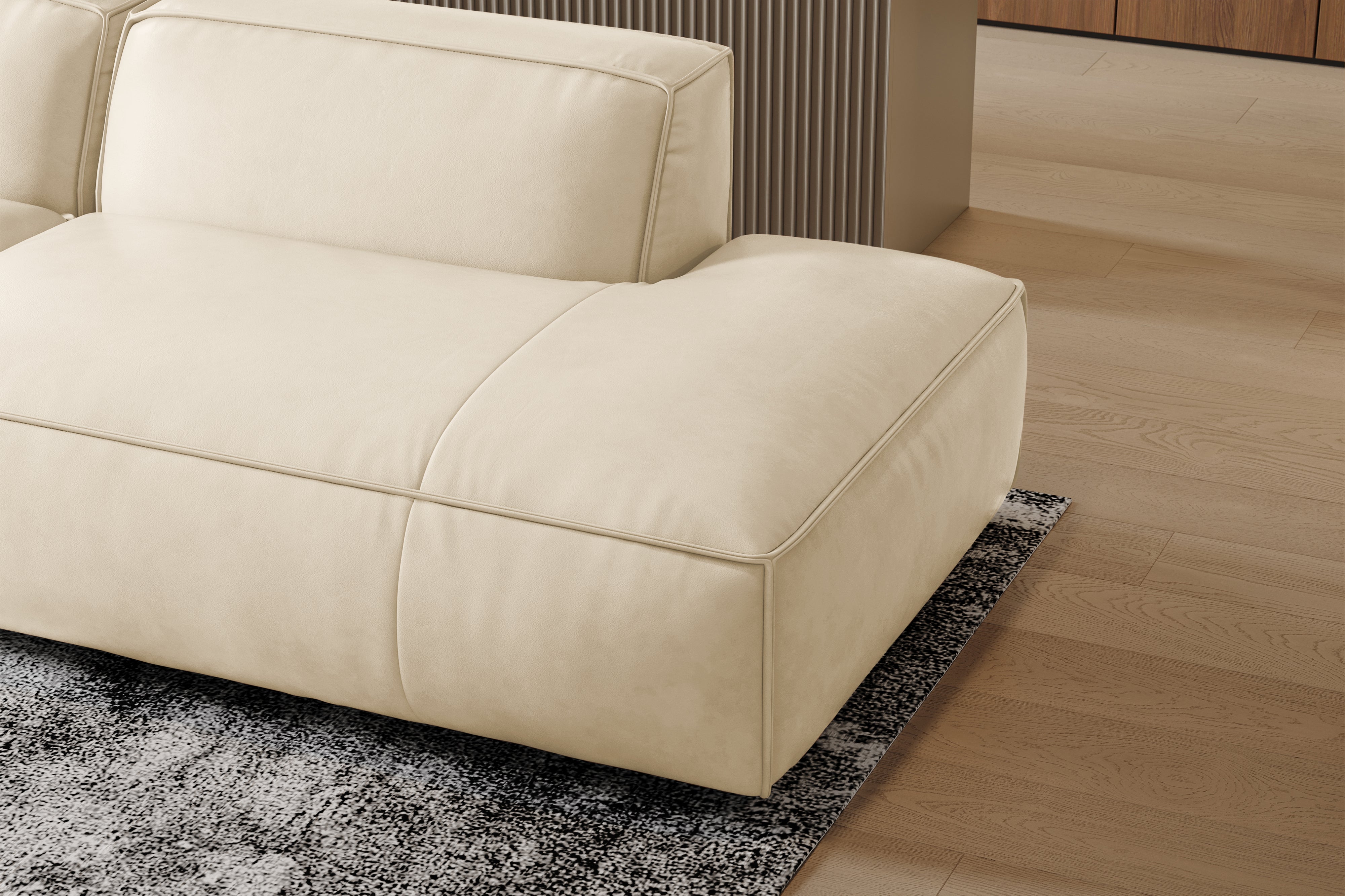 Valencia Nathan Full Aniline Leather Modular Sofa with Down Feather, Trio Left Chaise, White