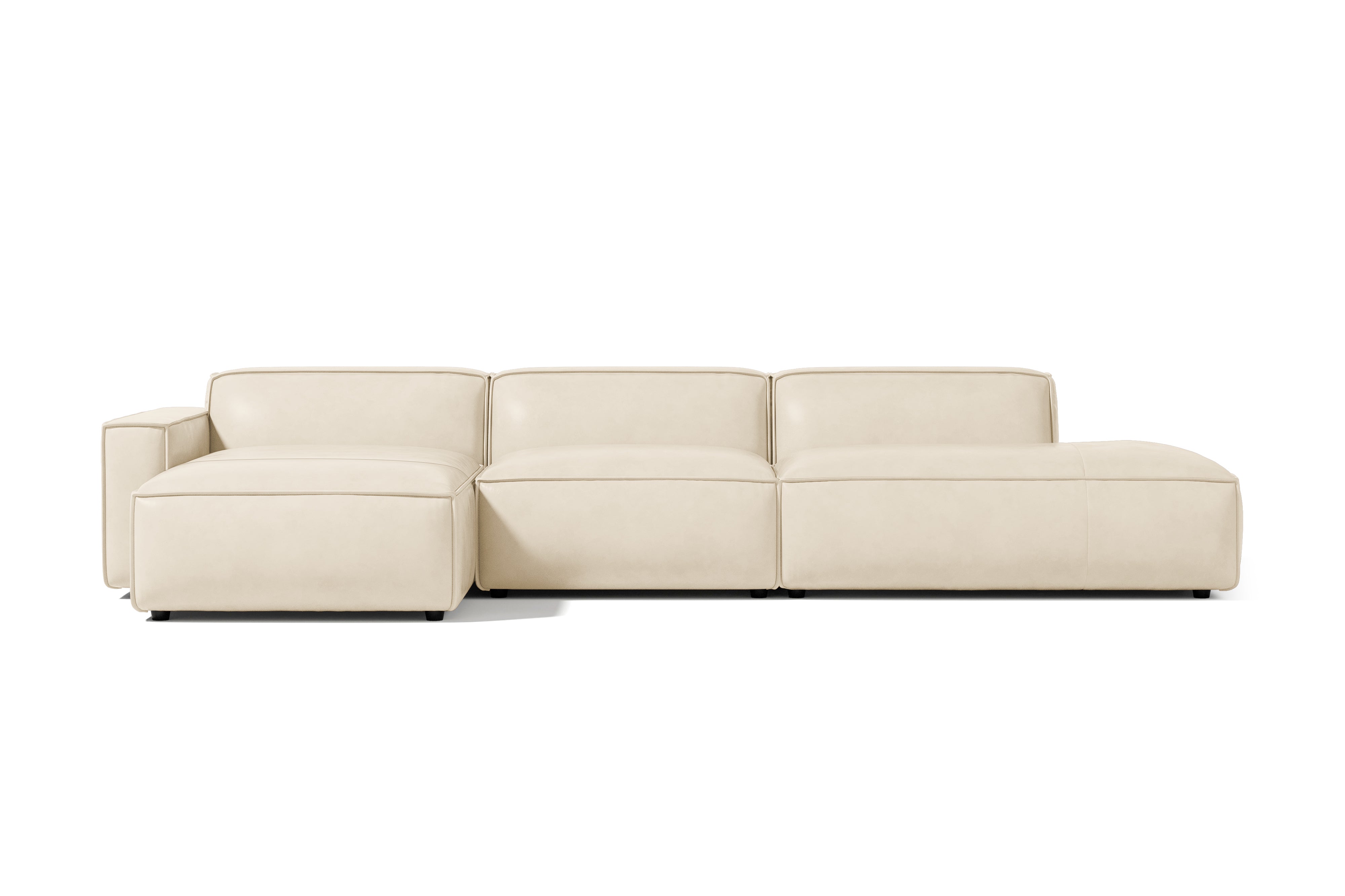 Valencia Nathan Full Aniline Leather Modular Sofa with Down Feather, Trio Left Chaise, White